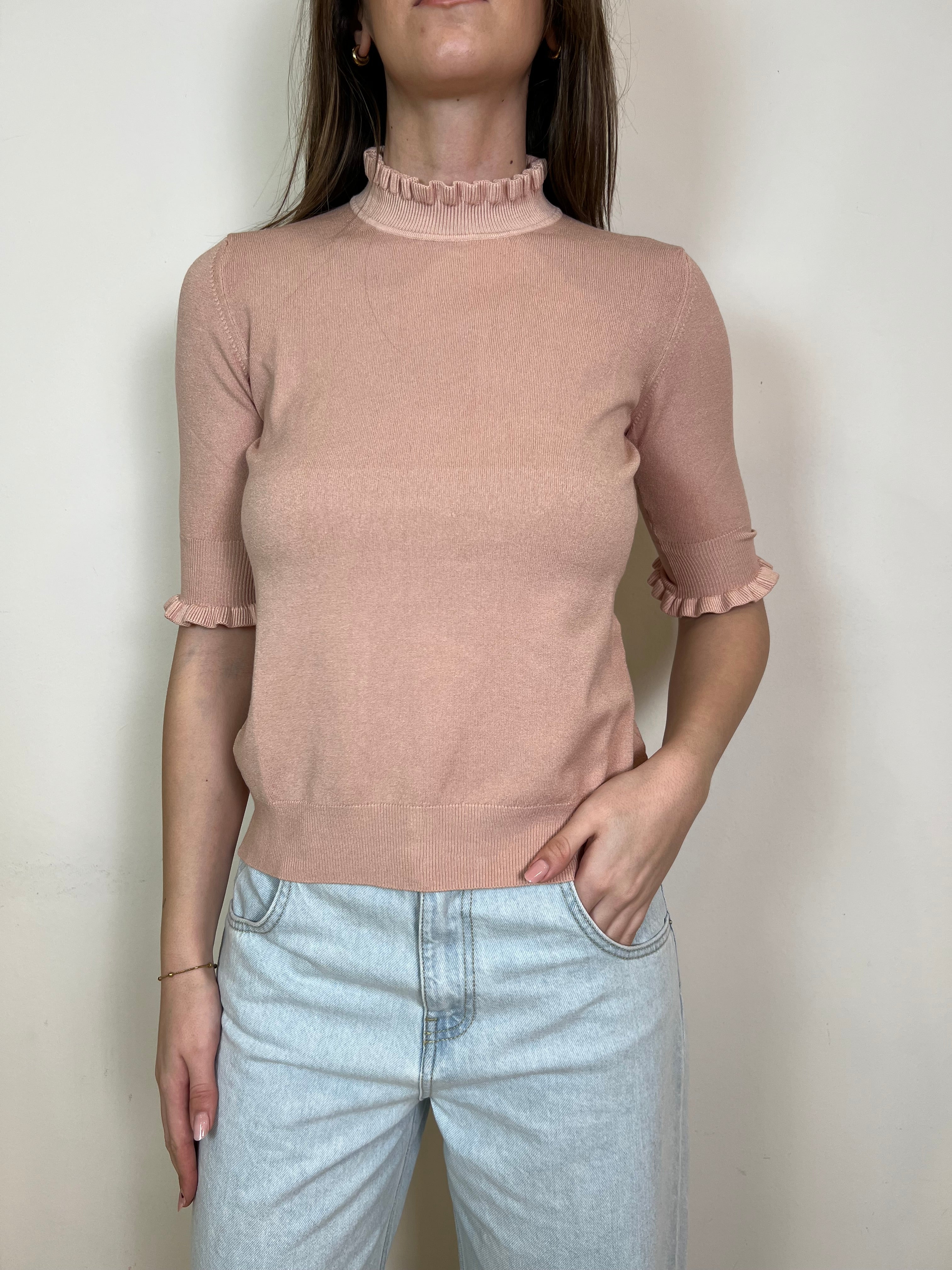 Maglia collo e maniche tre quarti rouches - Haveone