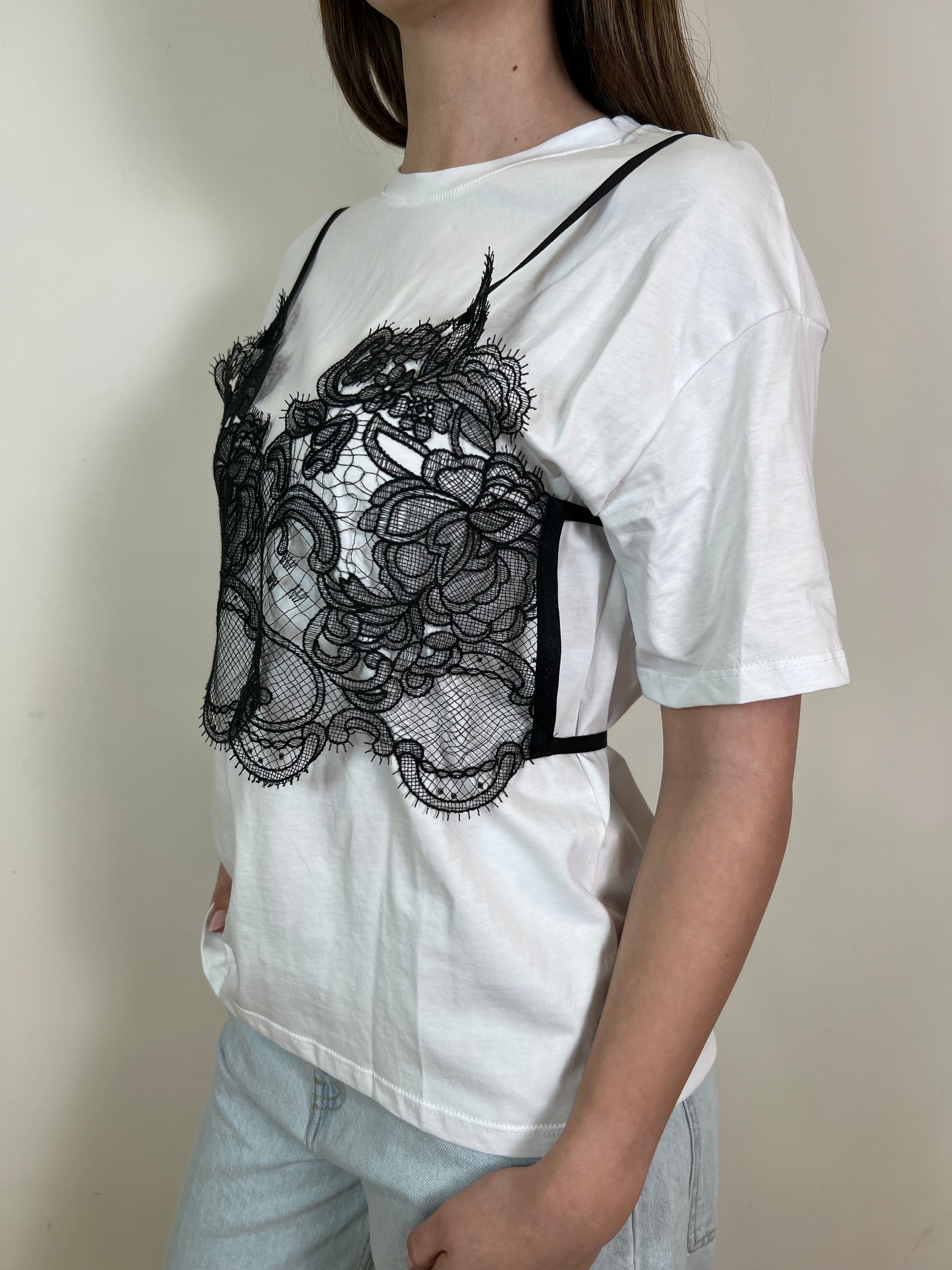 T-shirt con top pizzo - Vicolo