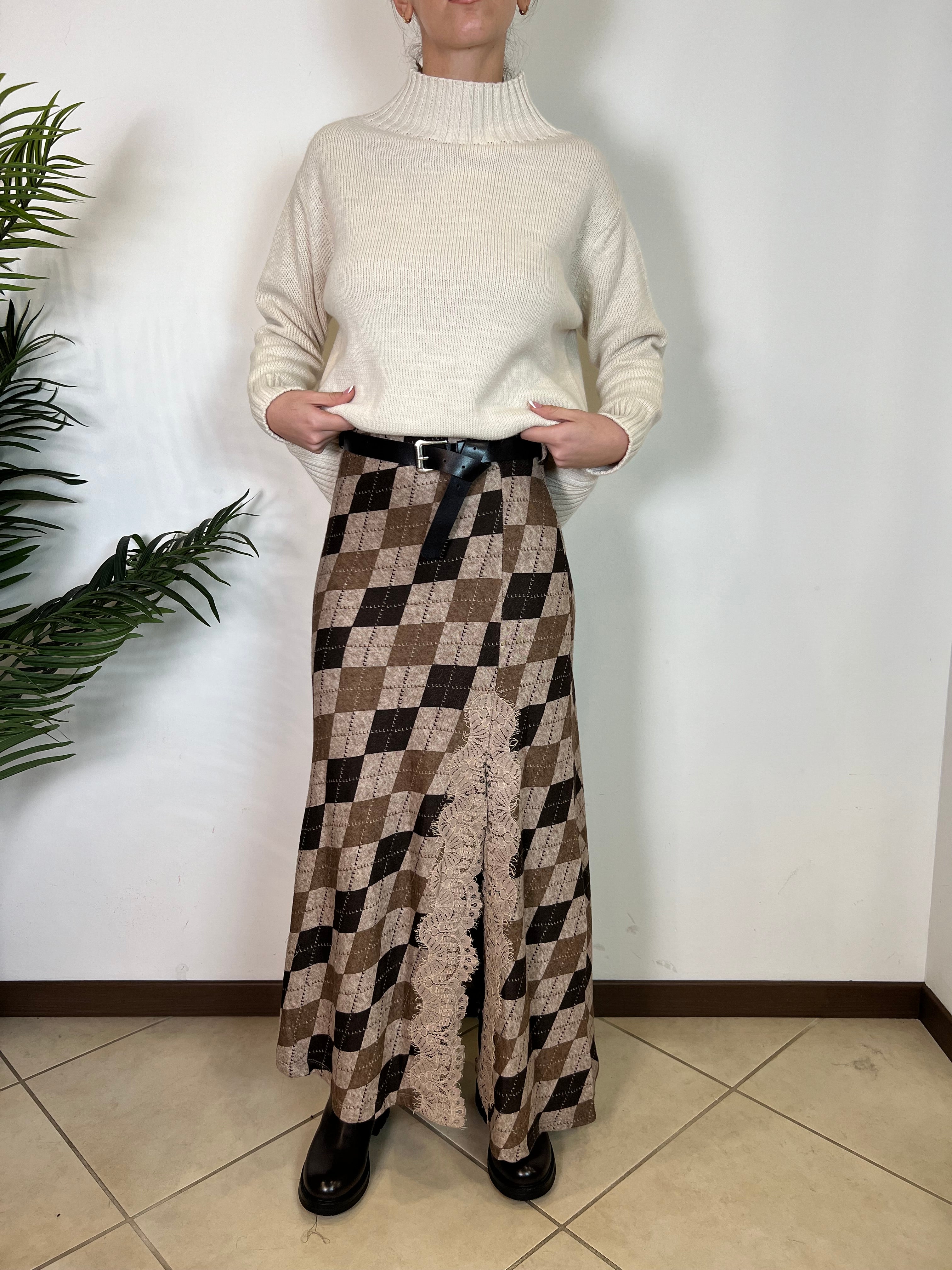 Gonna lunga rombi spacco pizzo - Haveone