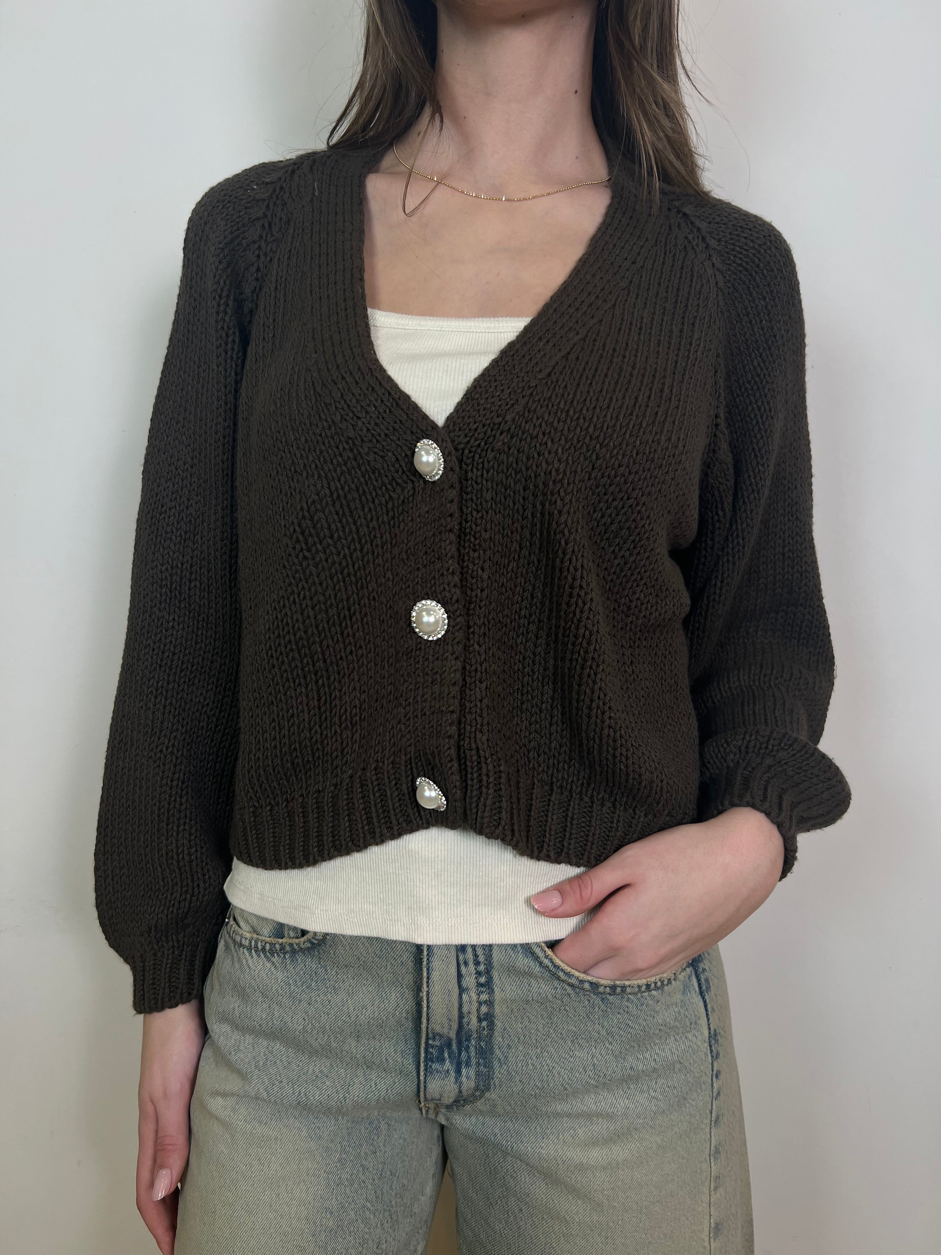 Cardigan bottone gioiello - Haveone