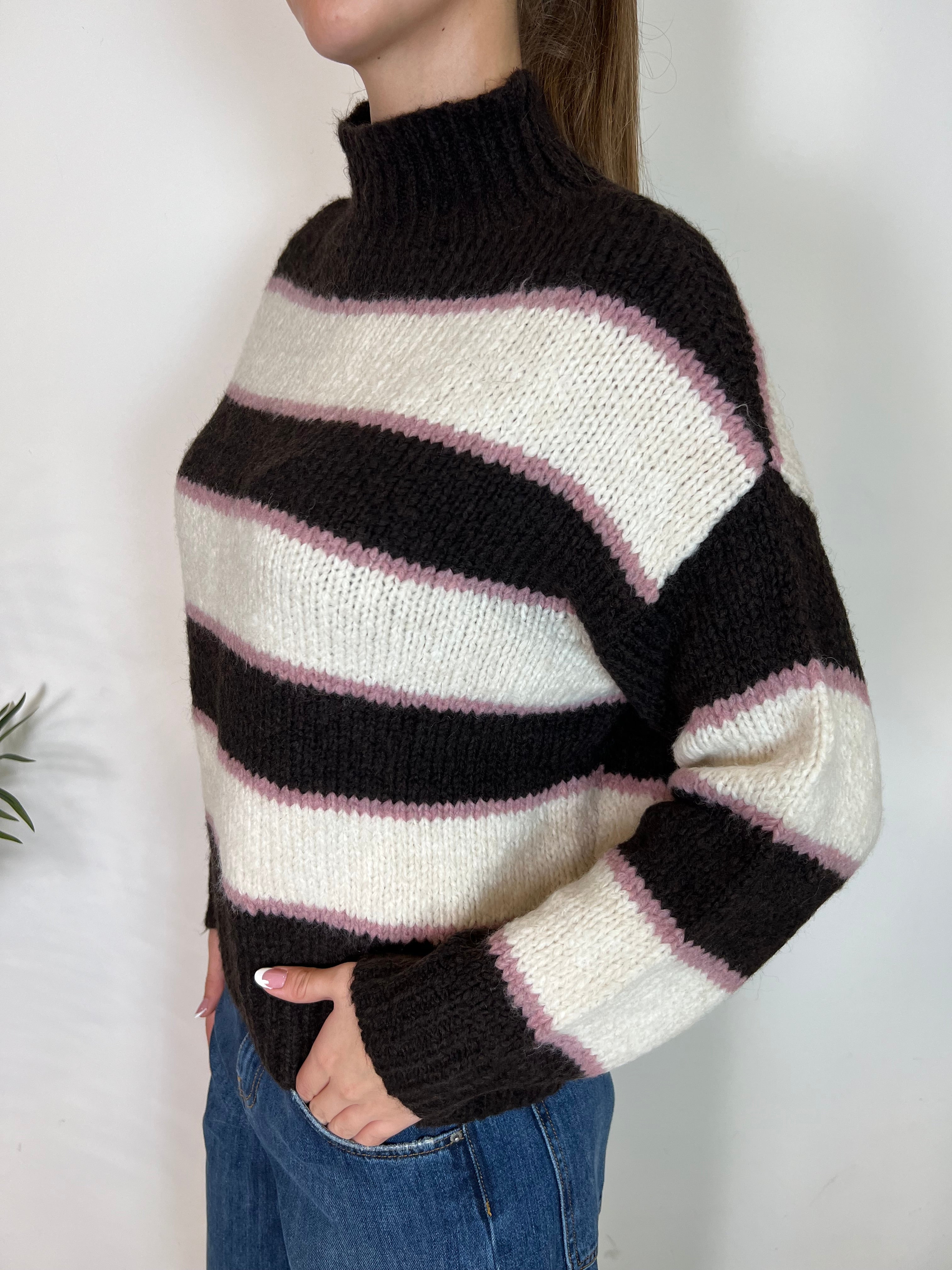 Maglia collo in piedi a righe - TensioneIn