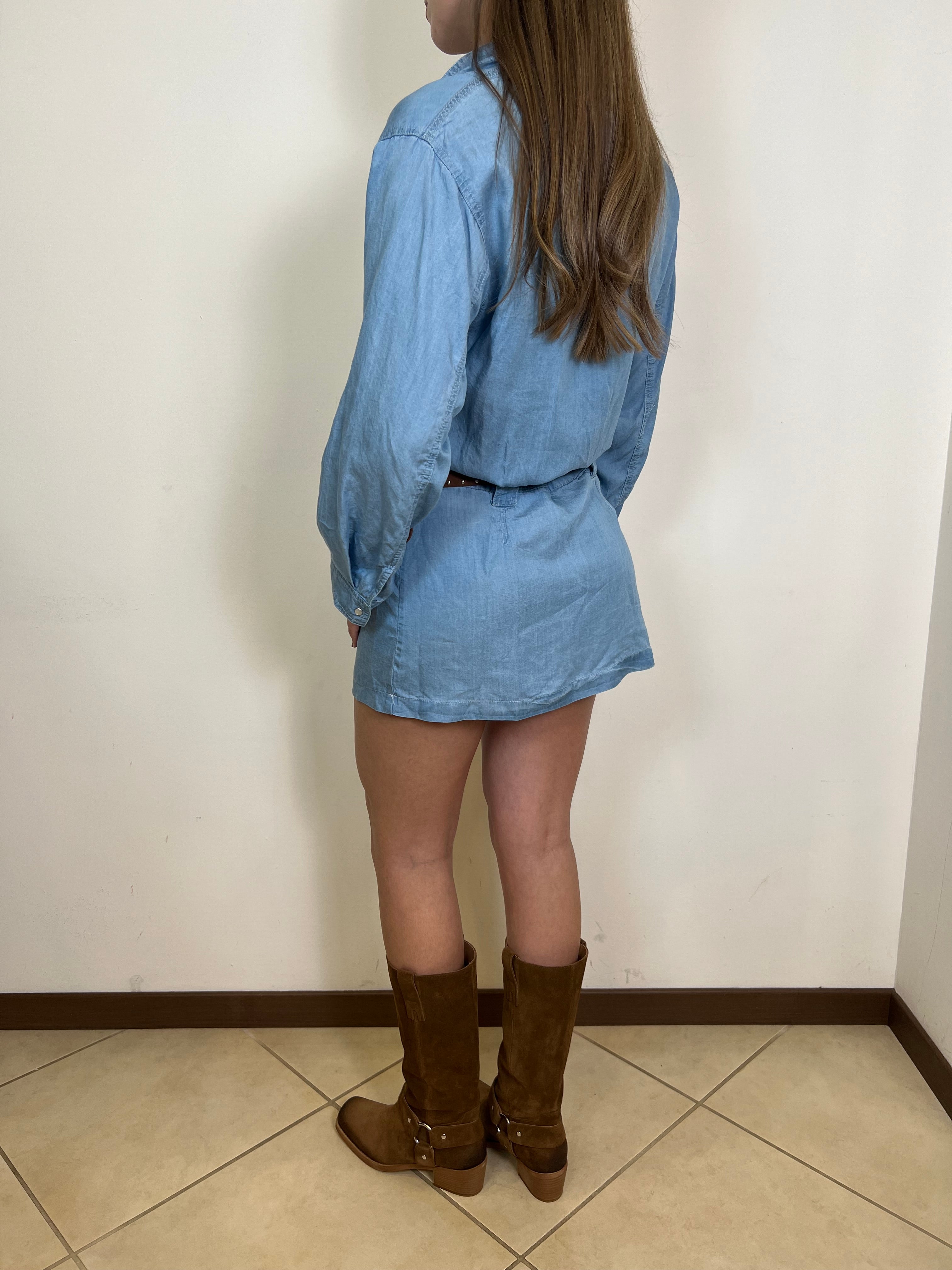 Abito chambray con cintura - Haveone