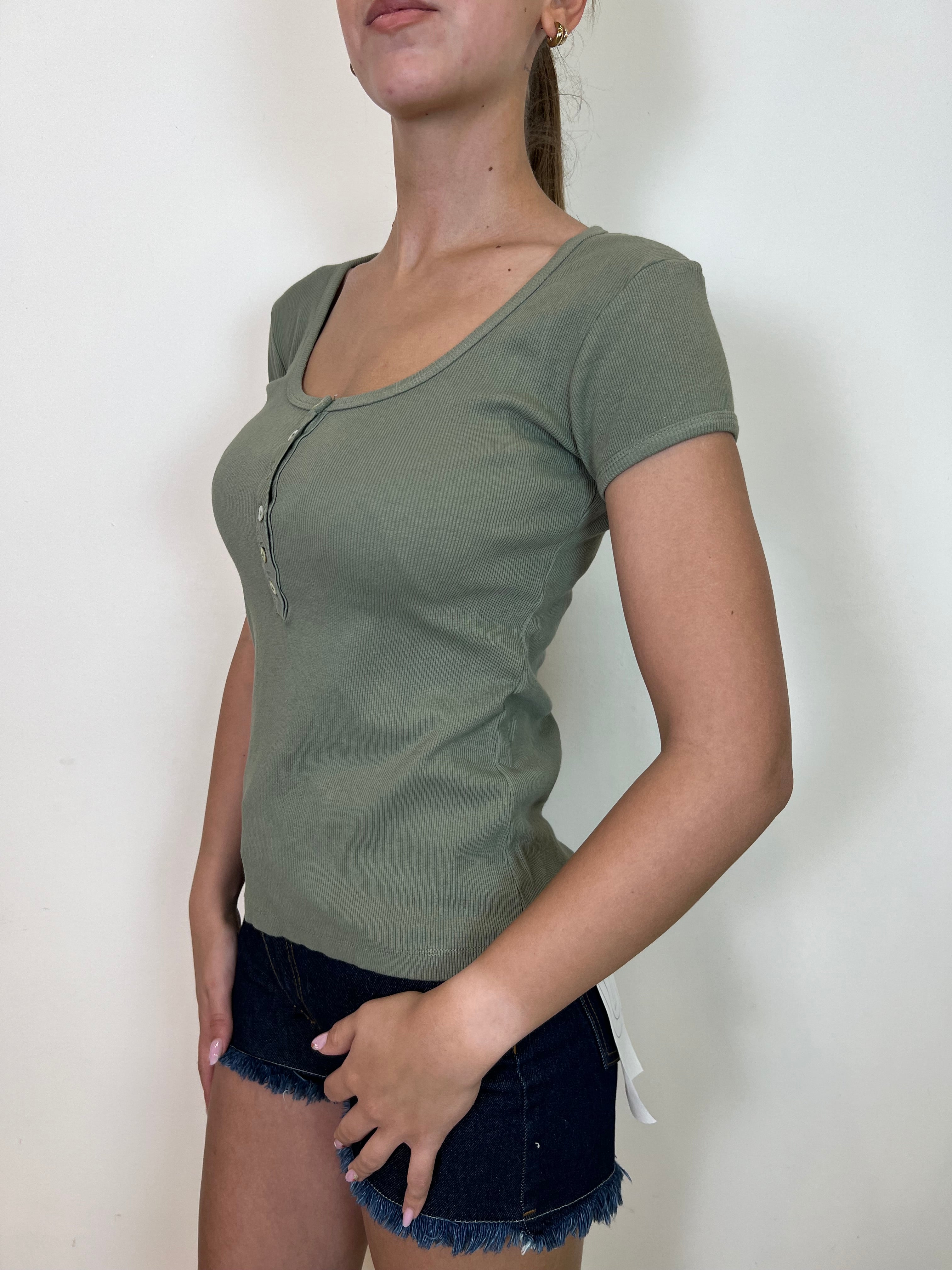 T-shirt costina serafino scollata - Tensione In