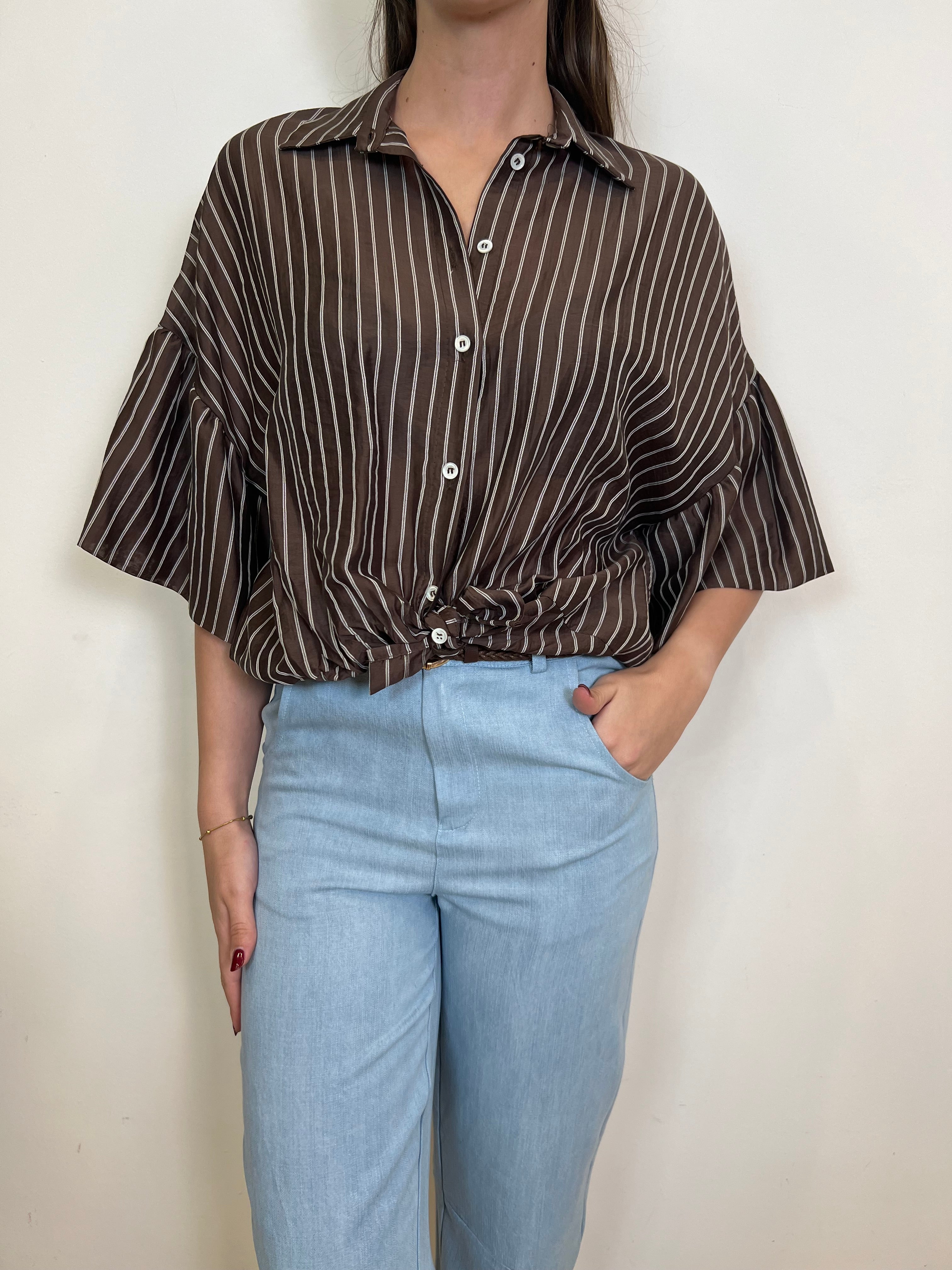 Camicia righe manica corta con volant - Vicolo