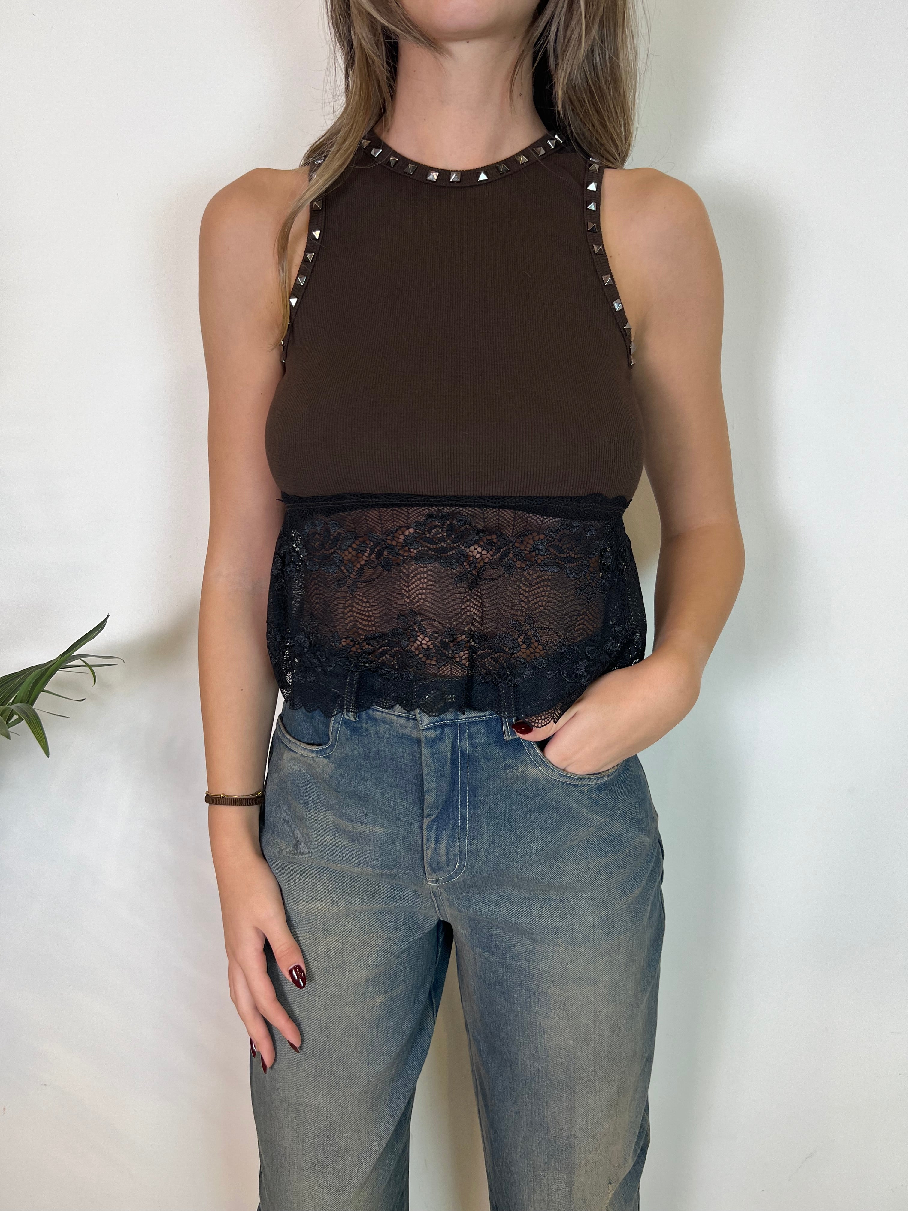 Canotta americana borchie e pizzo - Haveone