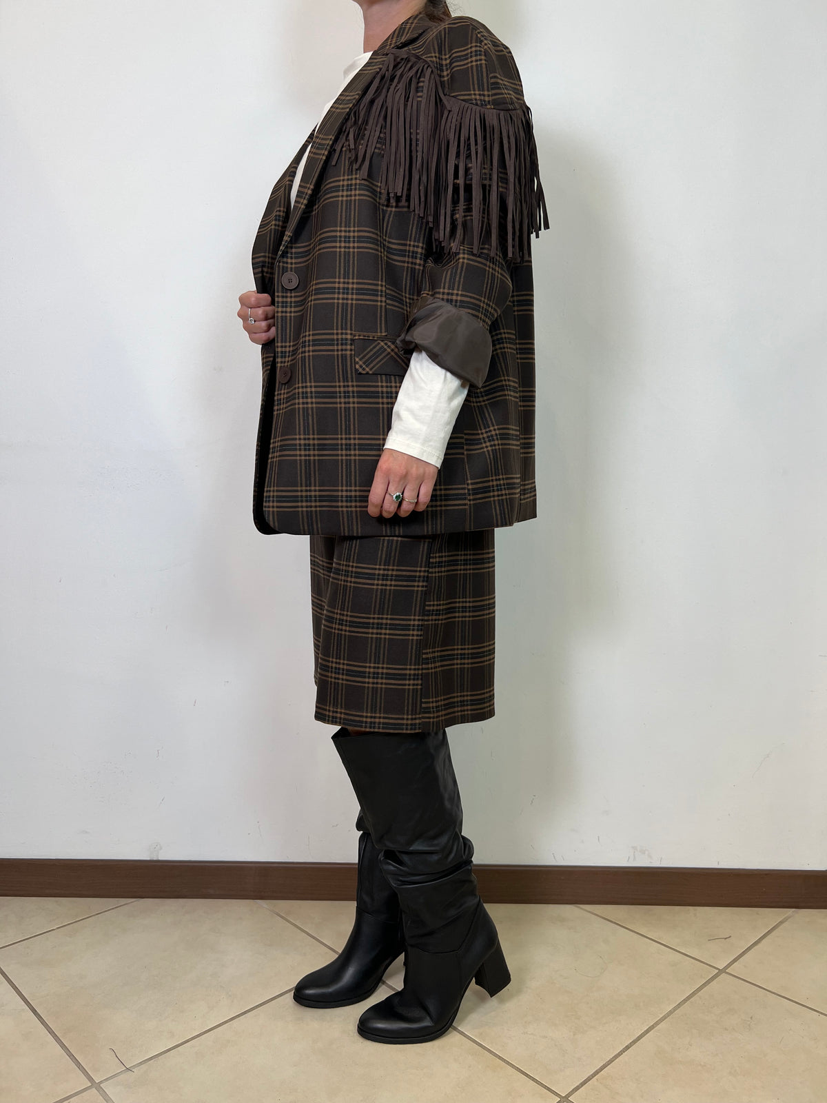 Giacca check e frange - Haveone