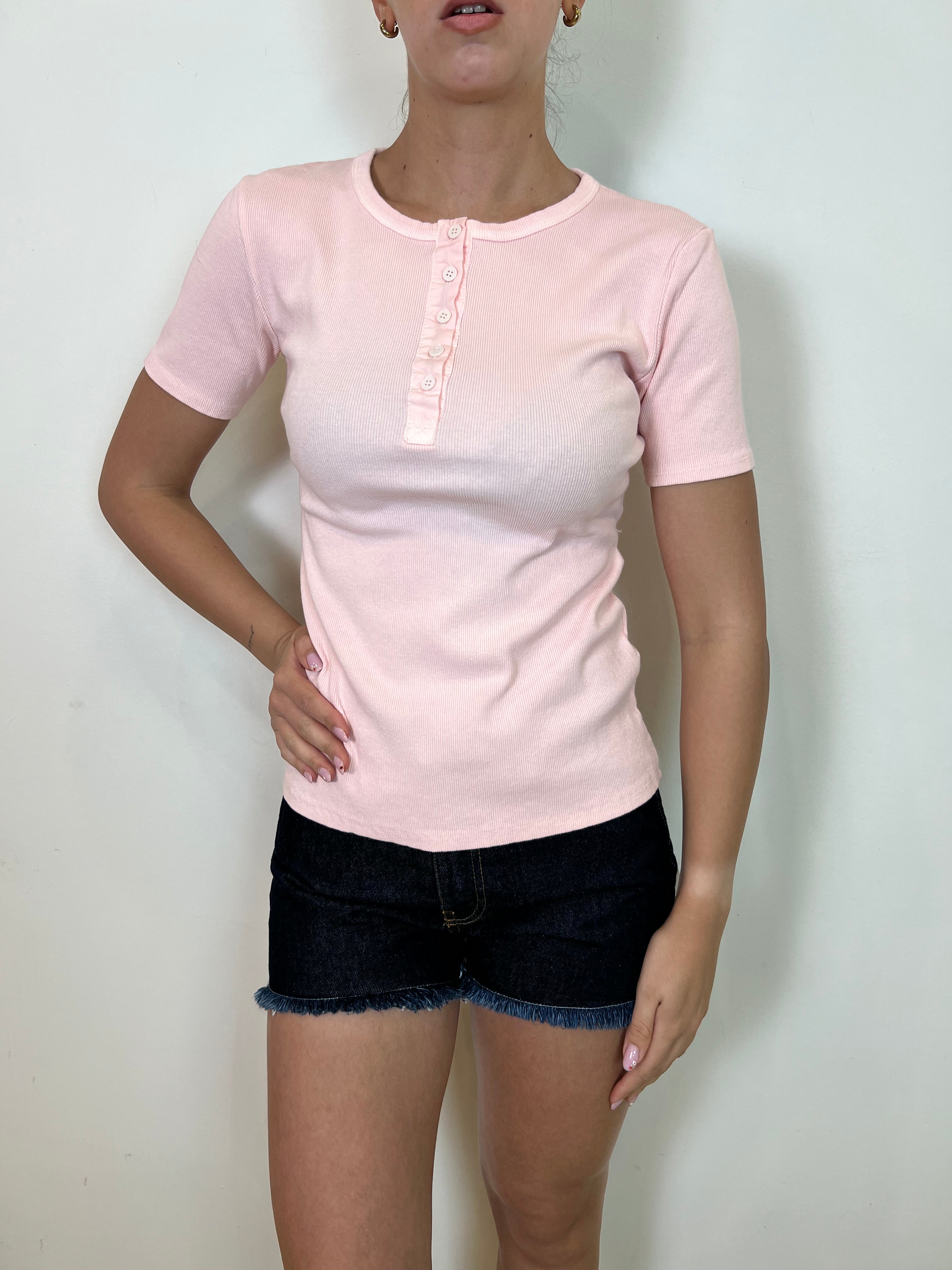 T-shirt serafino costina girocollo - Tensione In