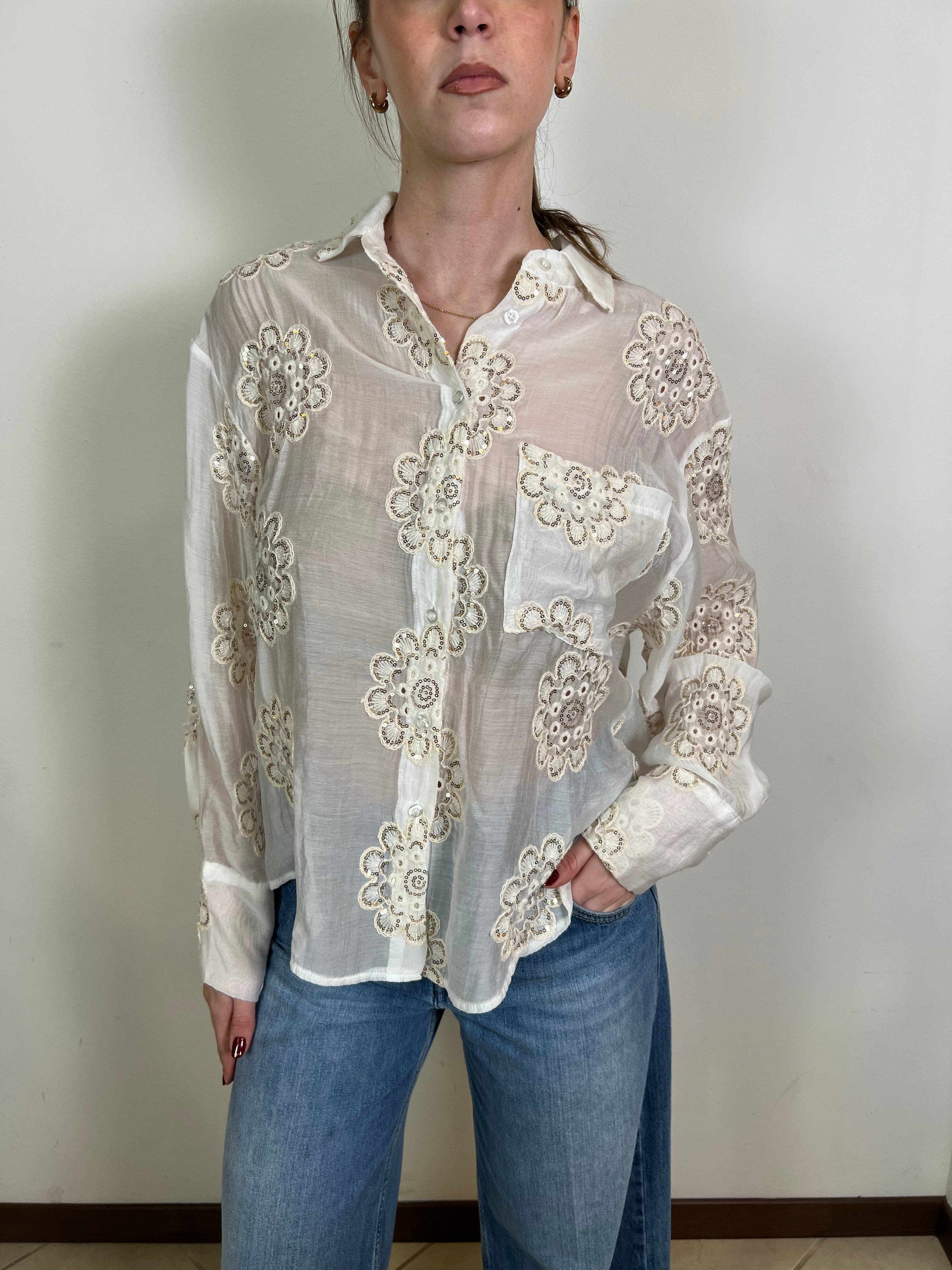 Camicia con ricami paillettes - Haveone