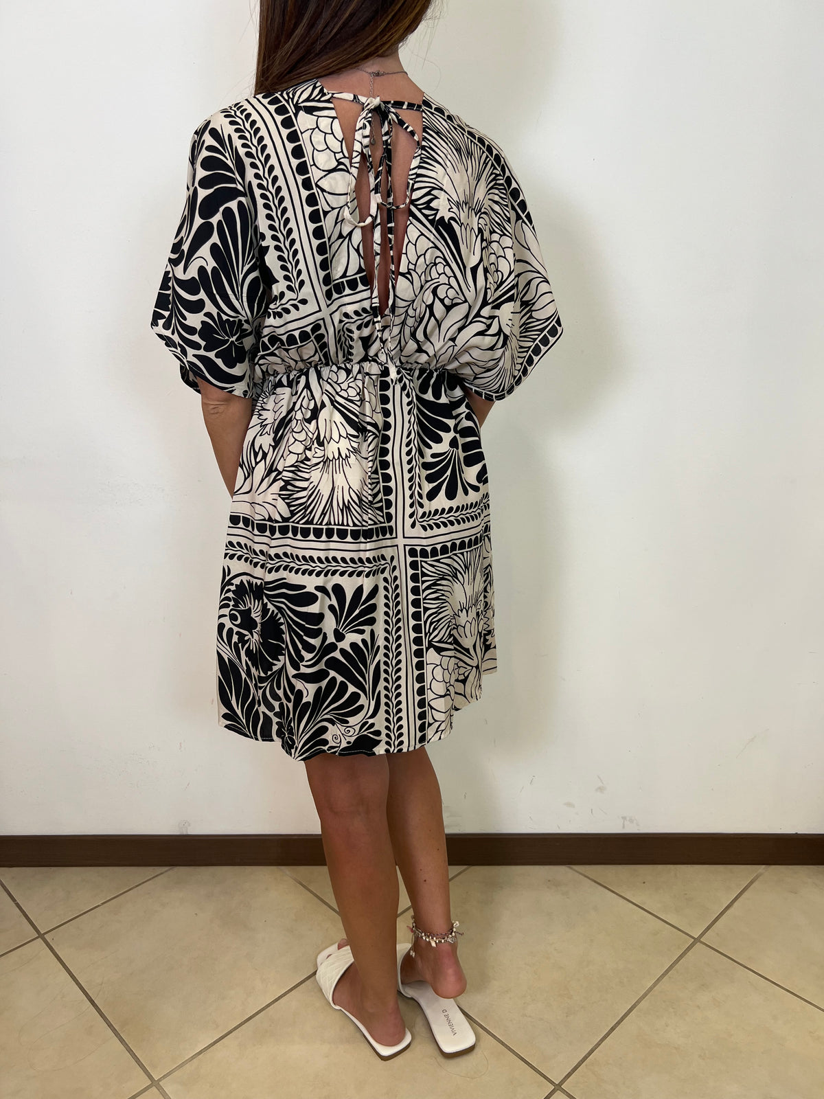 Abito kimono fantasia bianco e nero - Haveone
