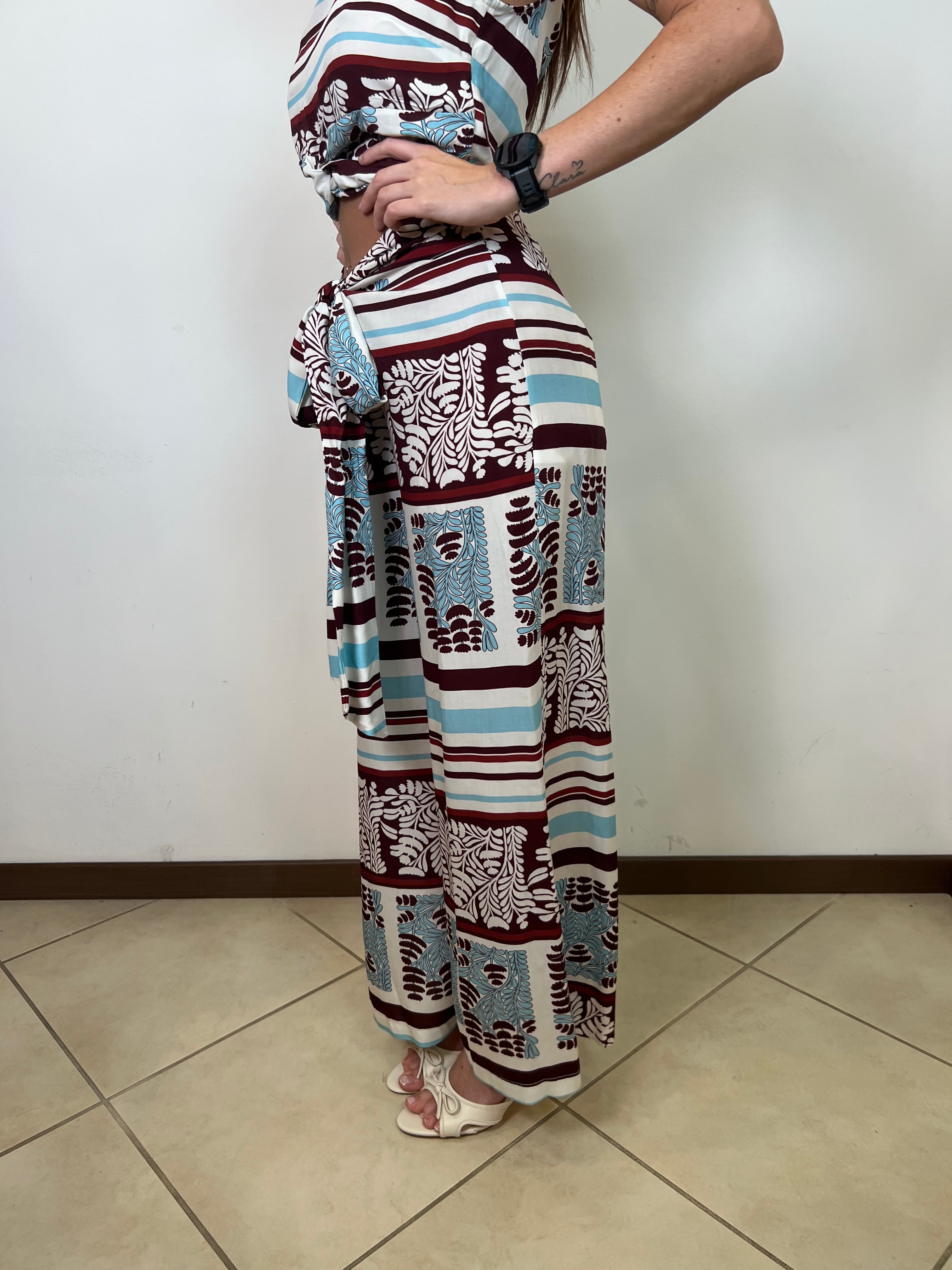 Pantalone fantasia celeste nodo davanti - Haveone