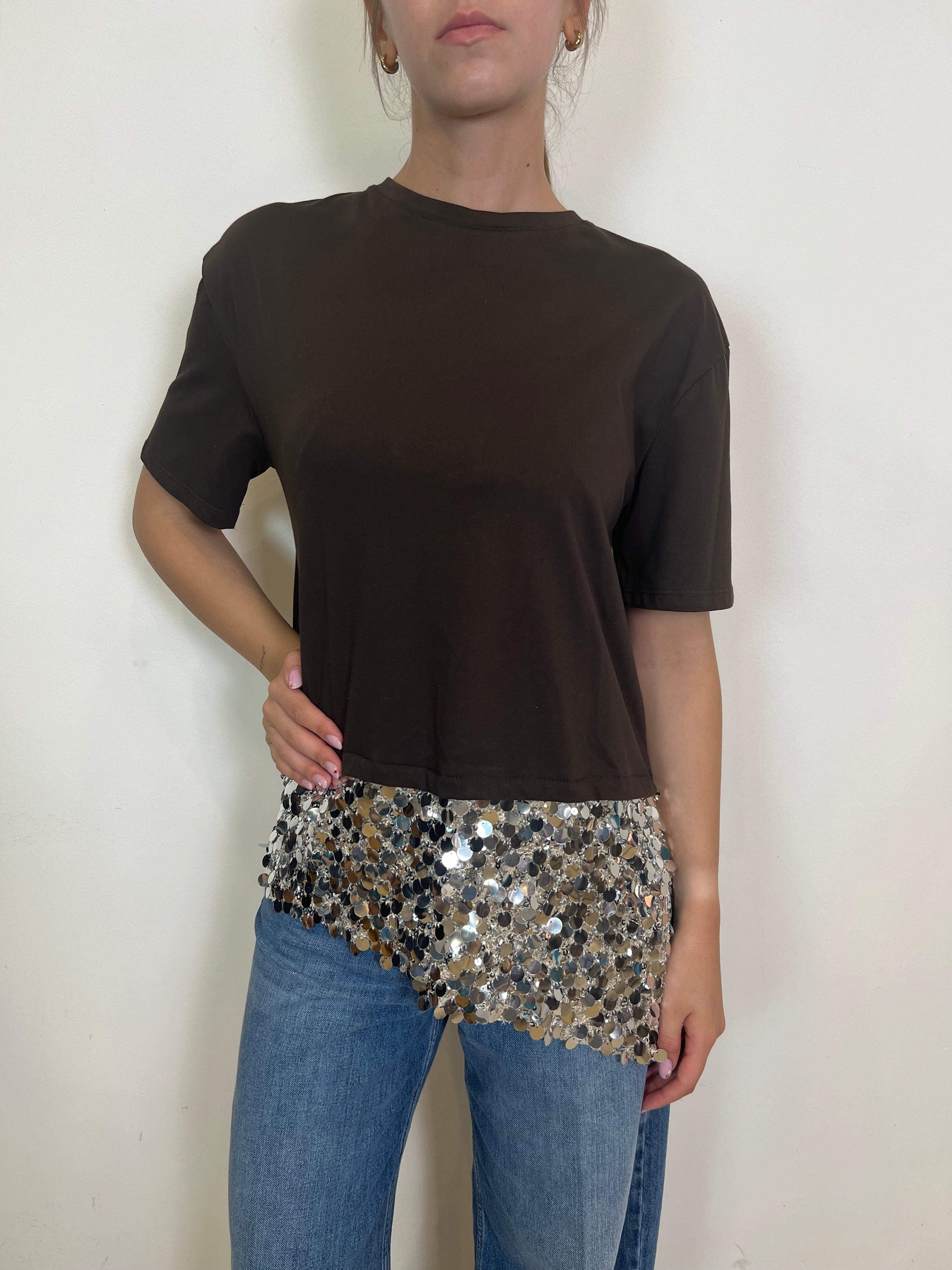T-shirt fondo asimmetrico paillettes - Tensione In