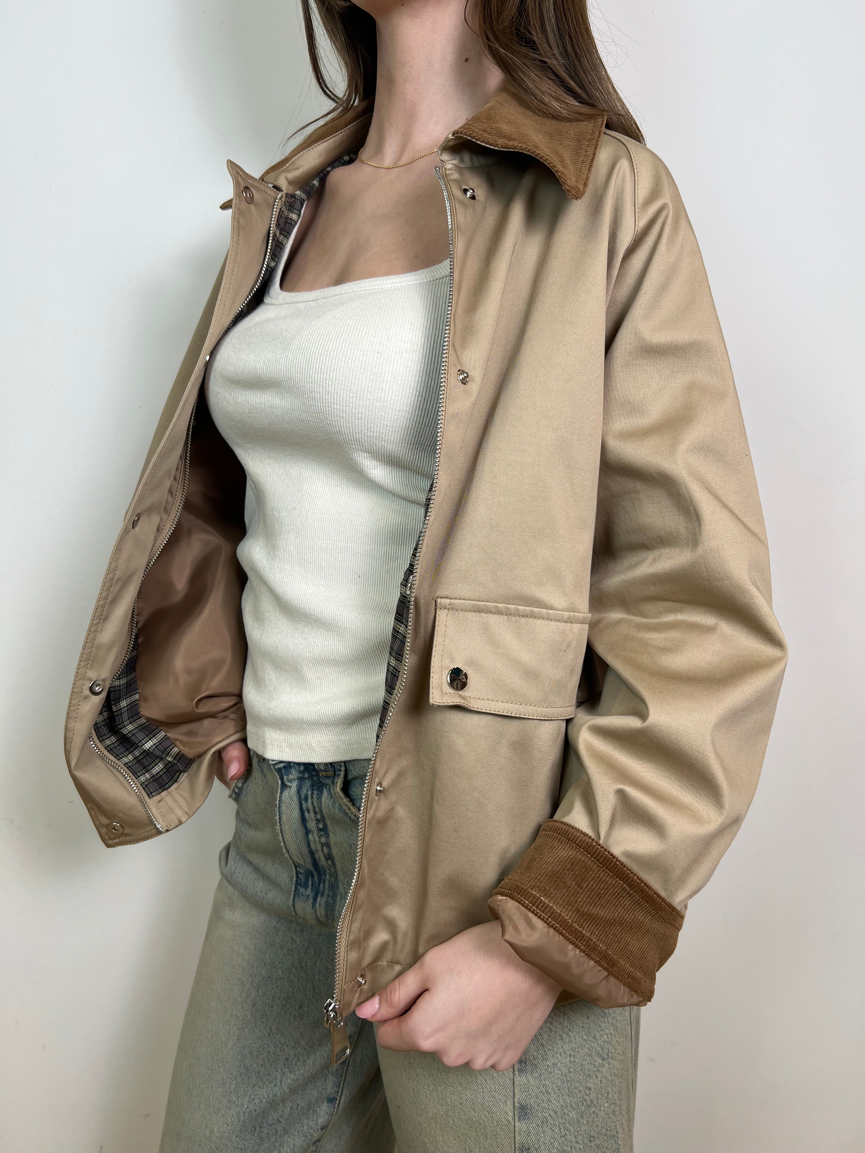 Giacca cotone colletto camoscio - Haveone