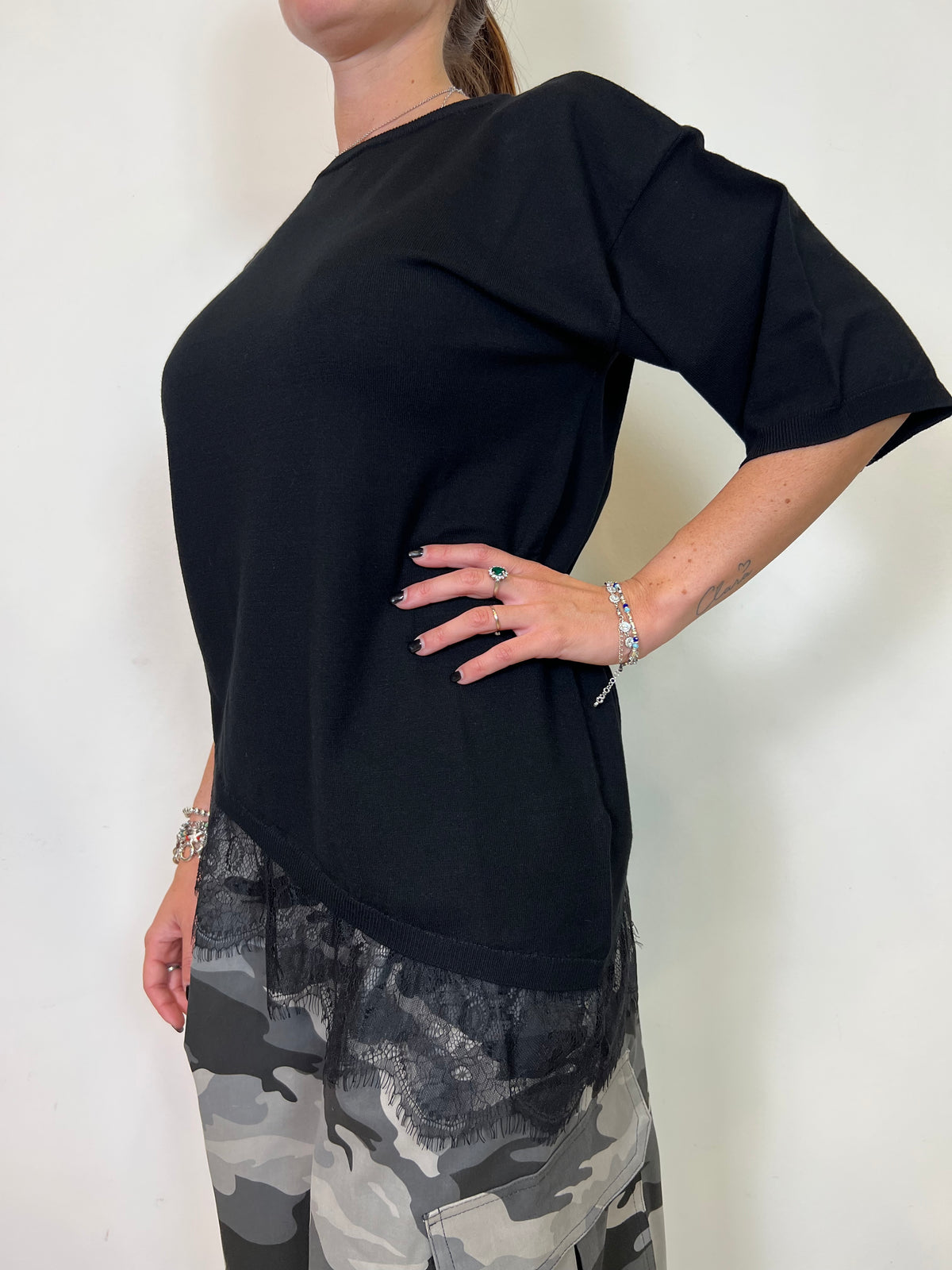 Maglia mezza manica asimmetrica pizzo - Kontatto