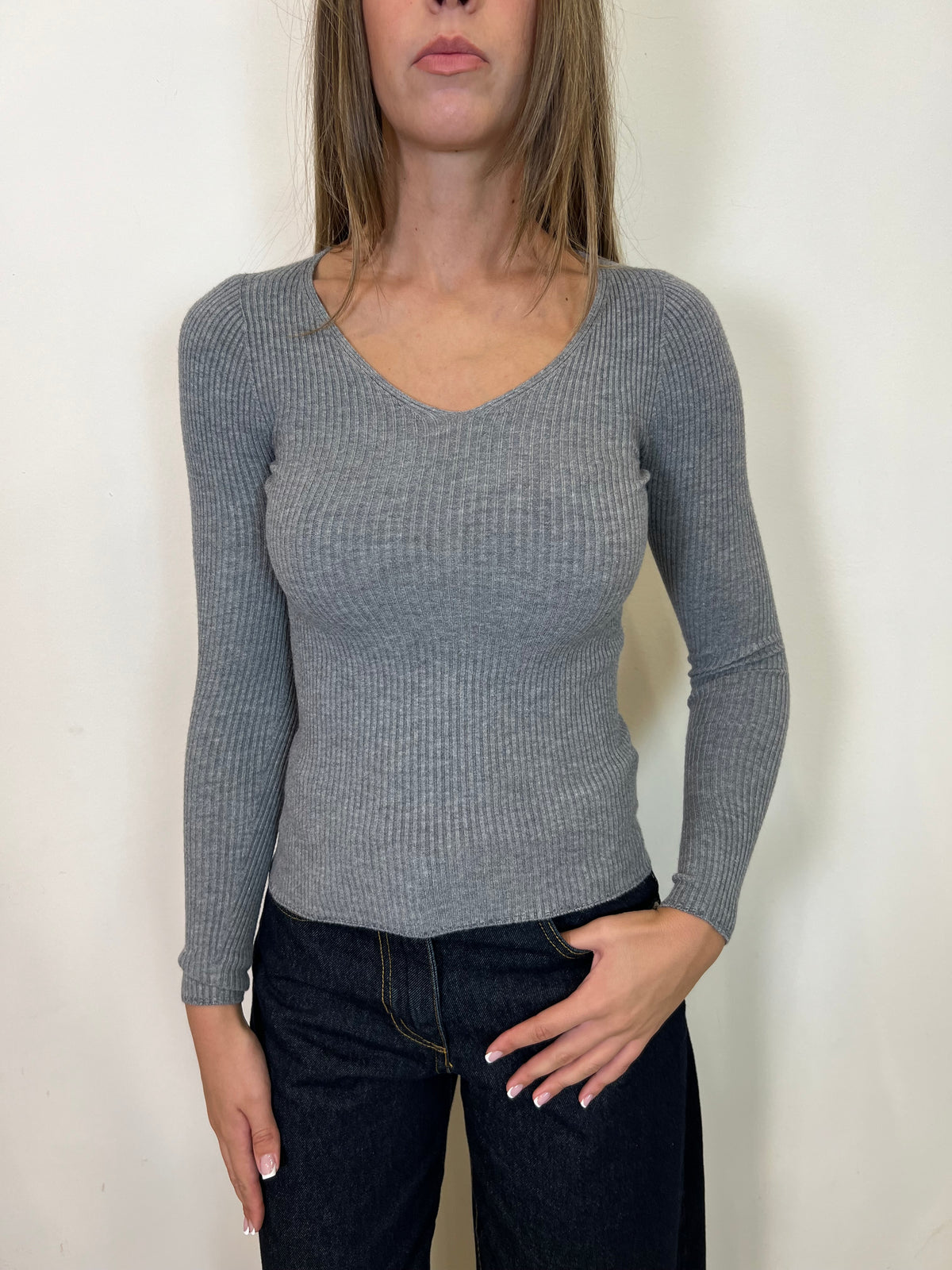 Maglia scollo v costina - Vicolo