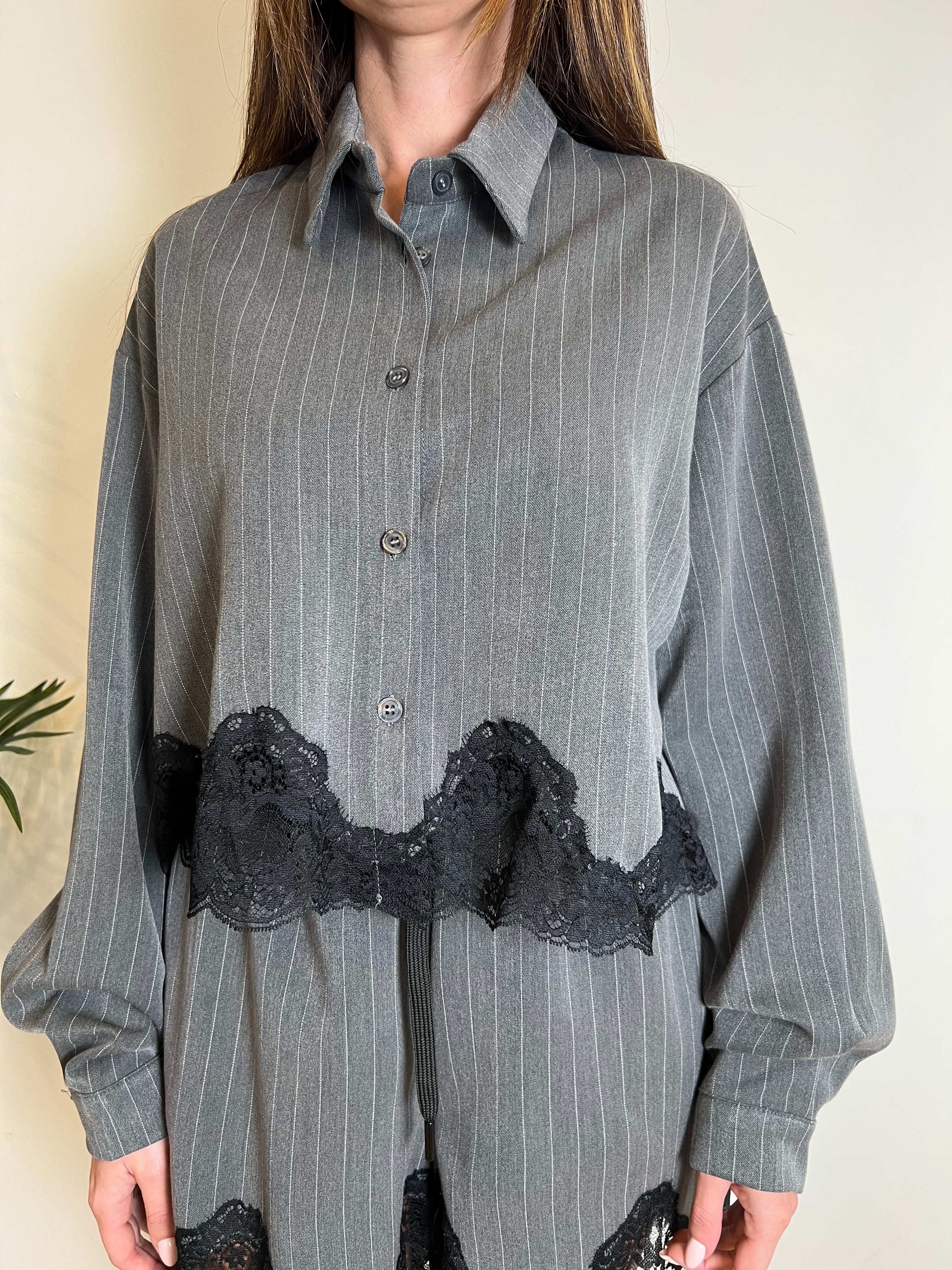 Camicia gessata fondo pizzo - Haveone