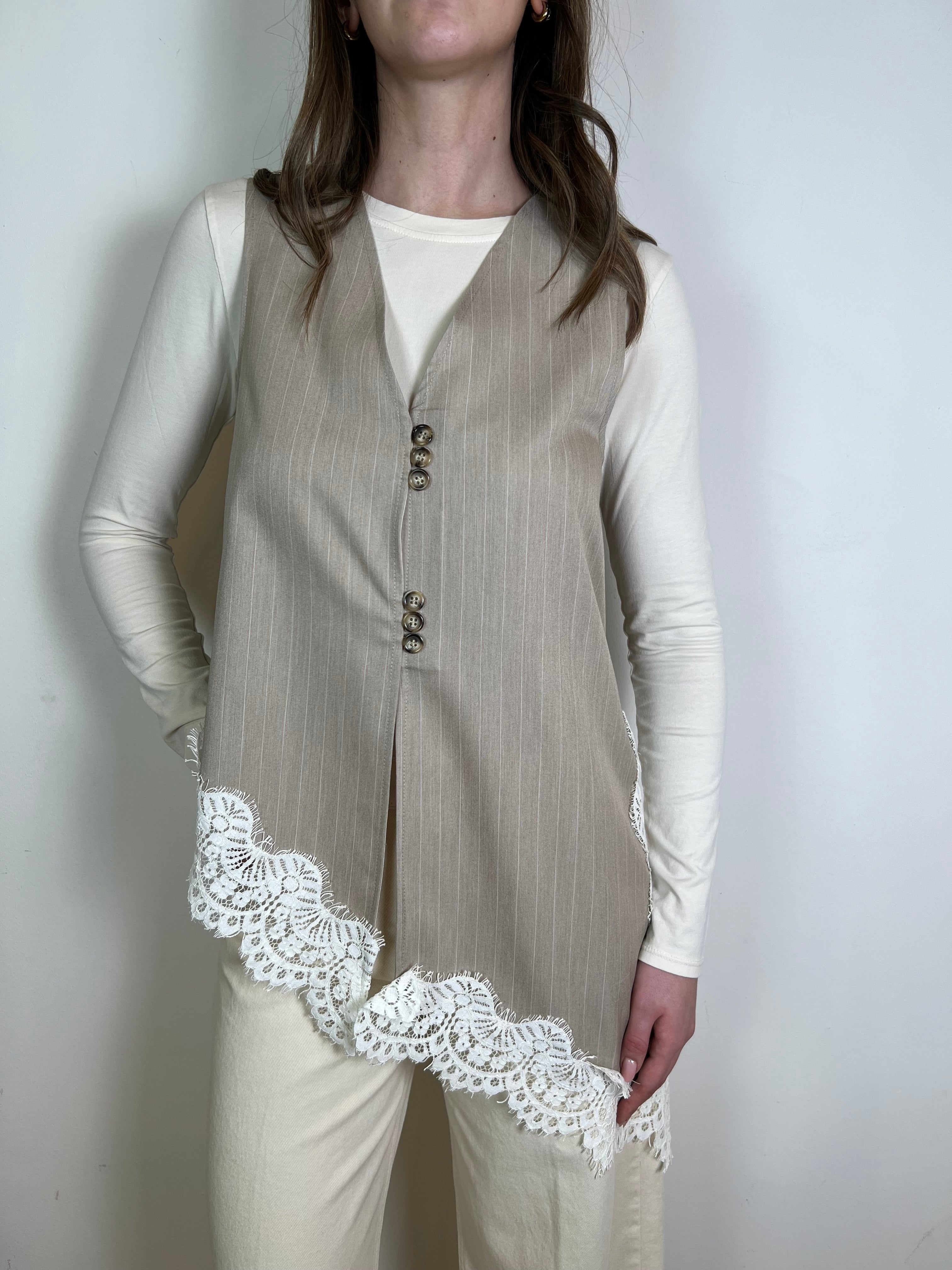 Gilet gessato asimmetrico pizzo - Haveone