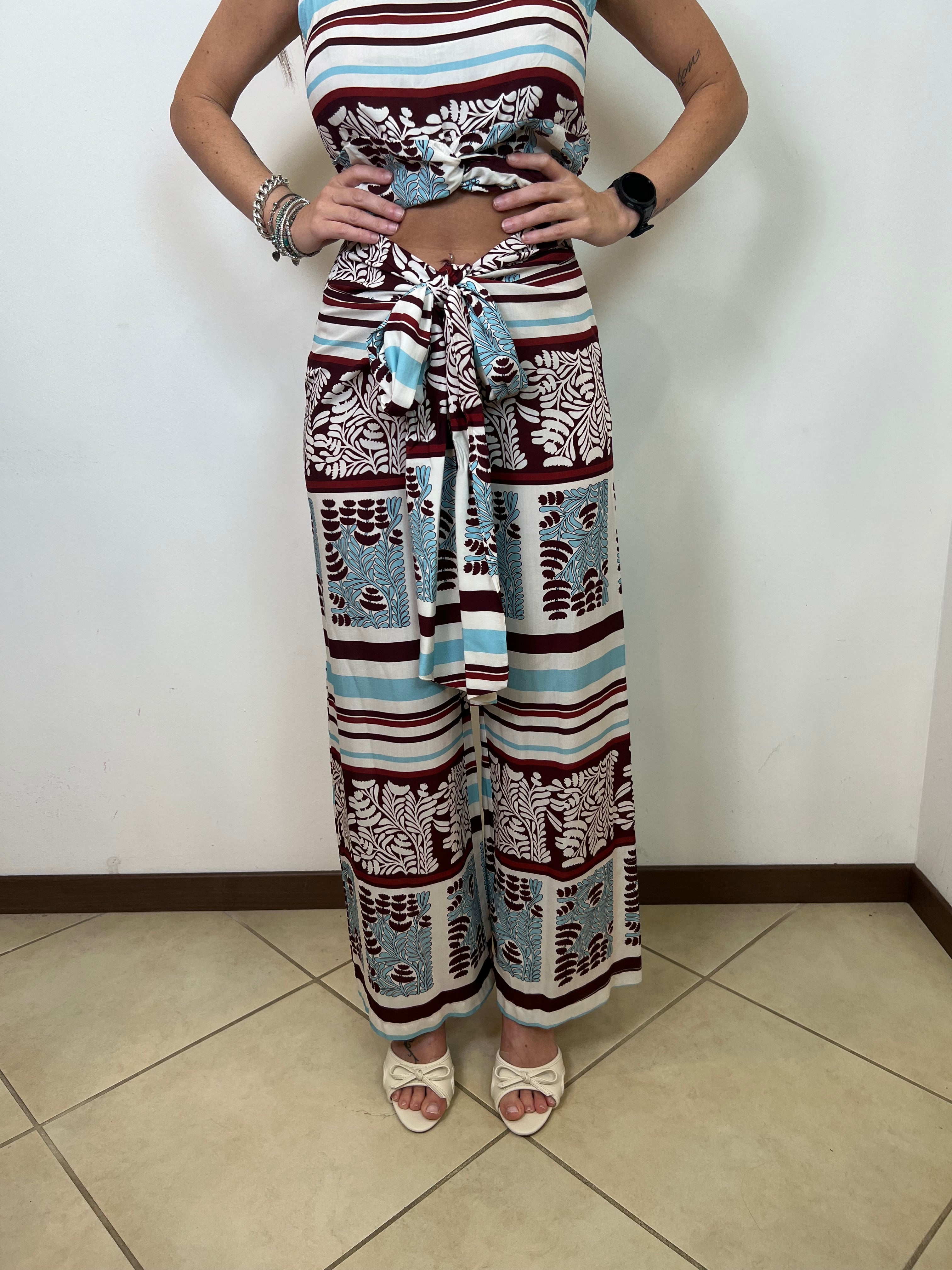 Pantalone fantasia celeste nodo davanti - Haveone