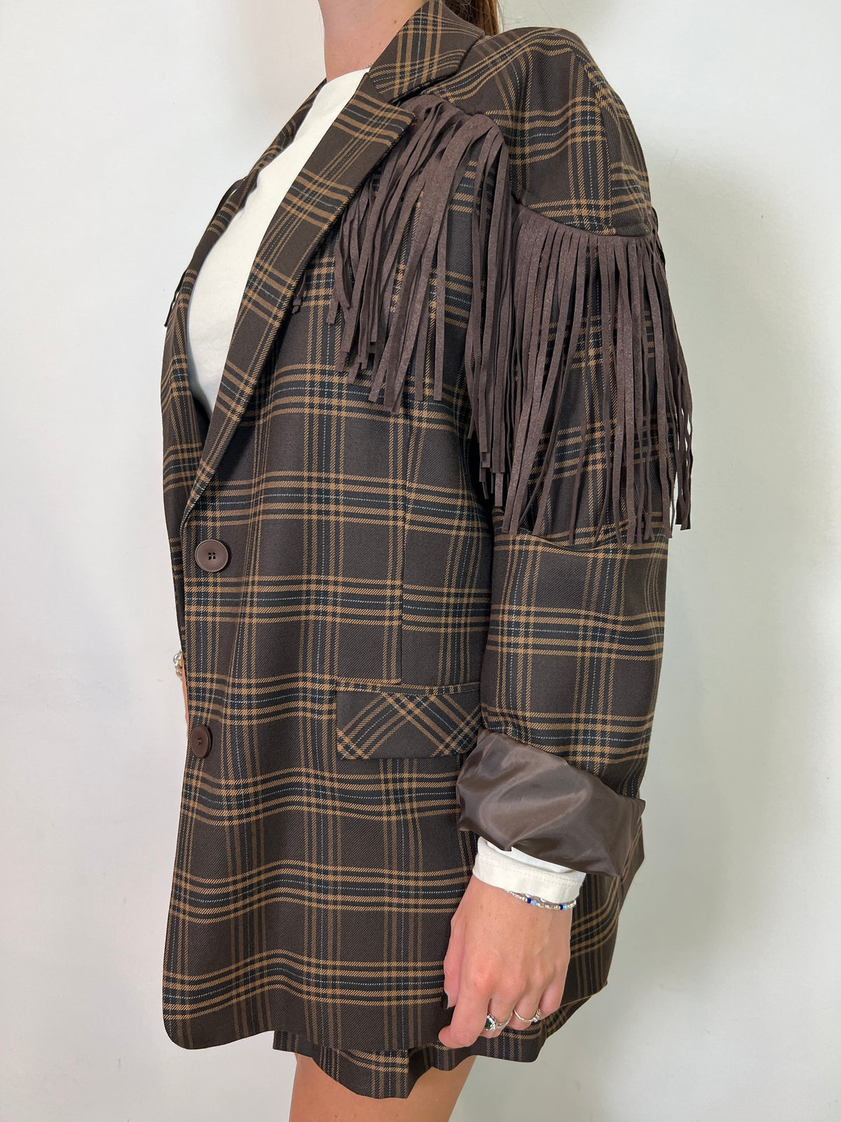 Giacca check e frange - Haveone