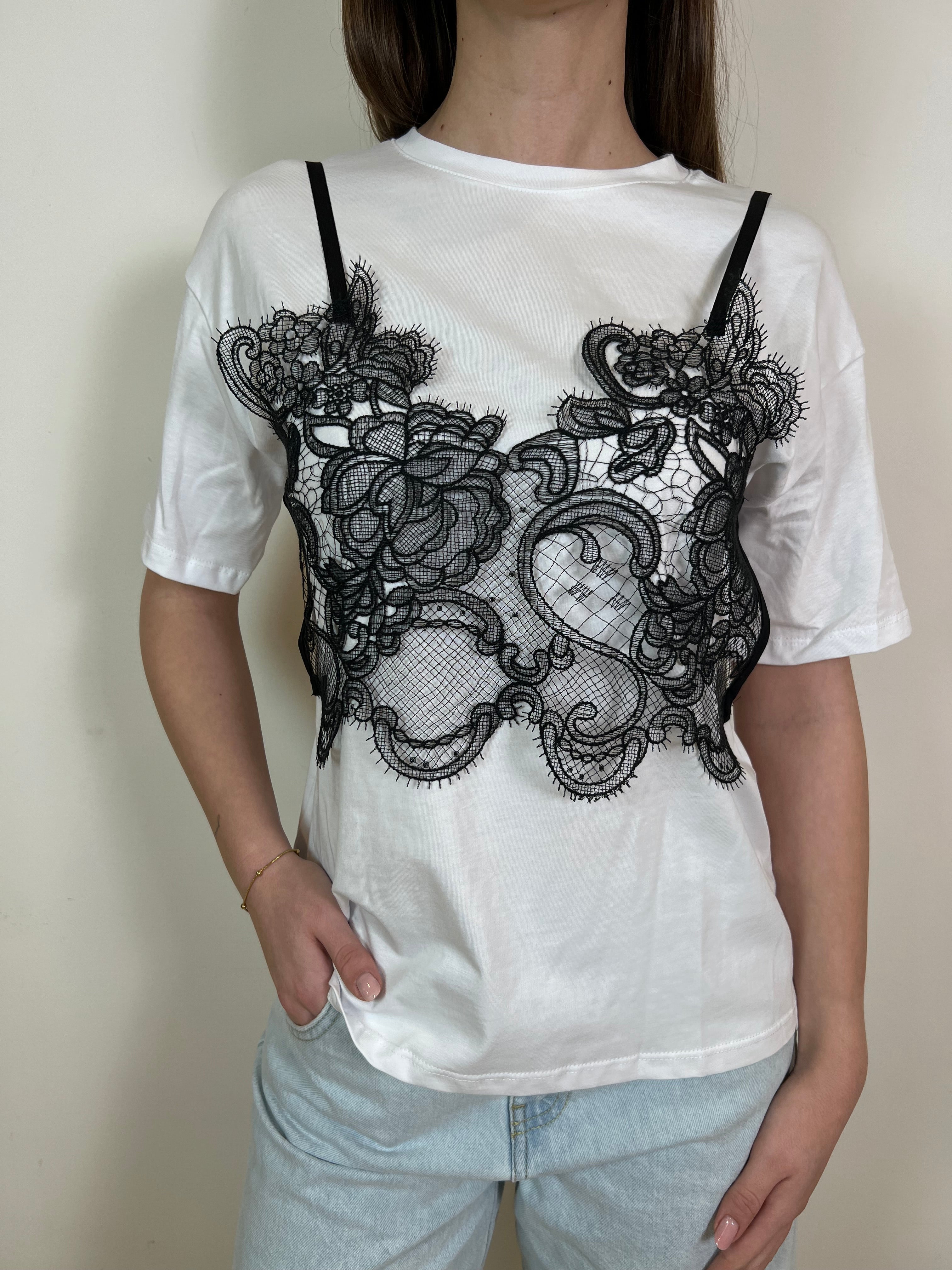 T-shirt con top pizzo - Vicolo