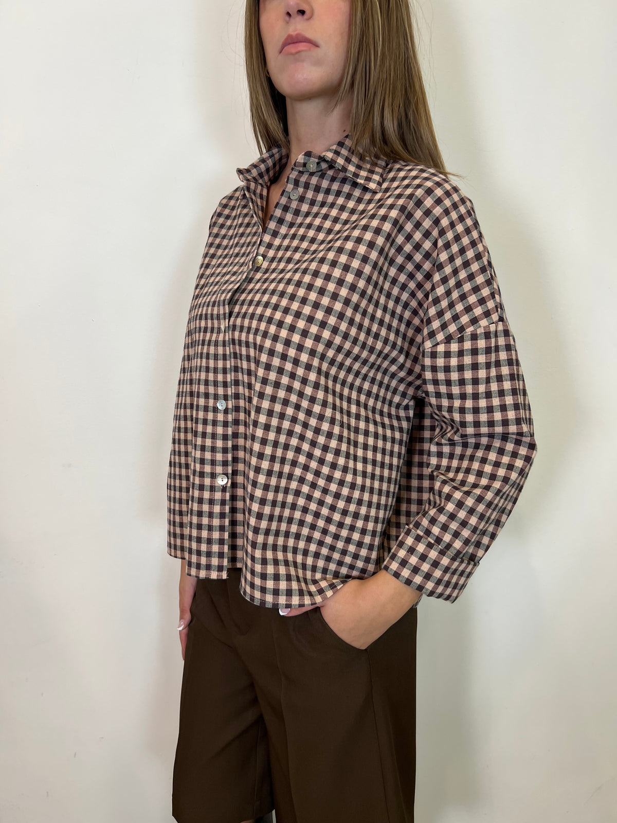 Camicia crop quadretti - Haveone