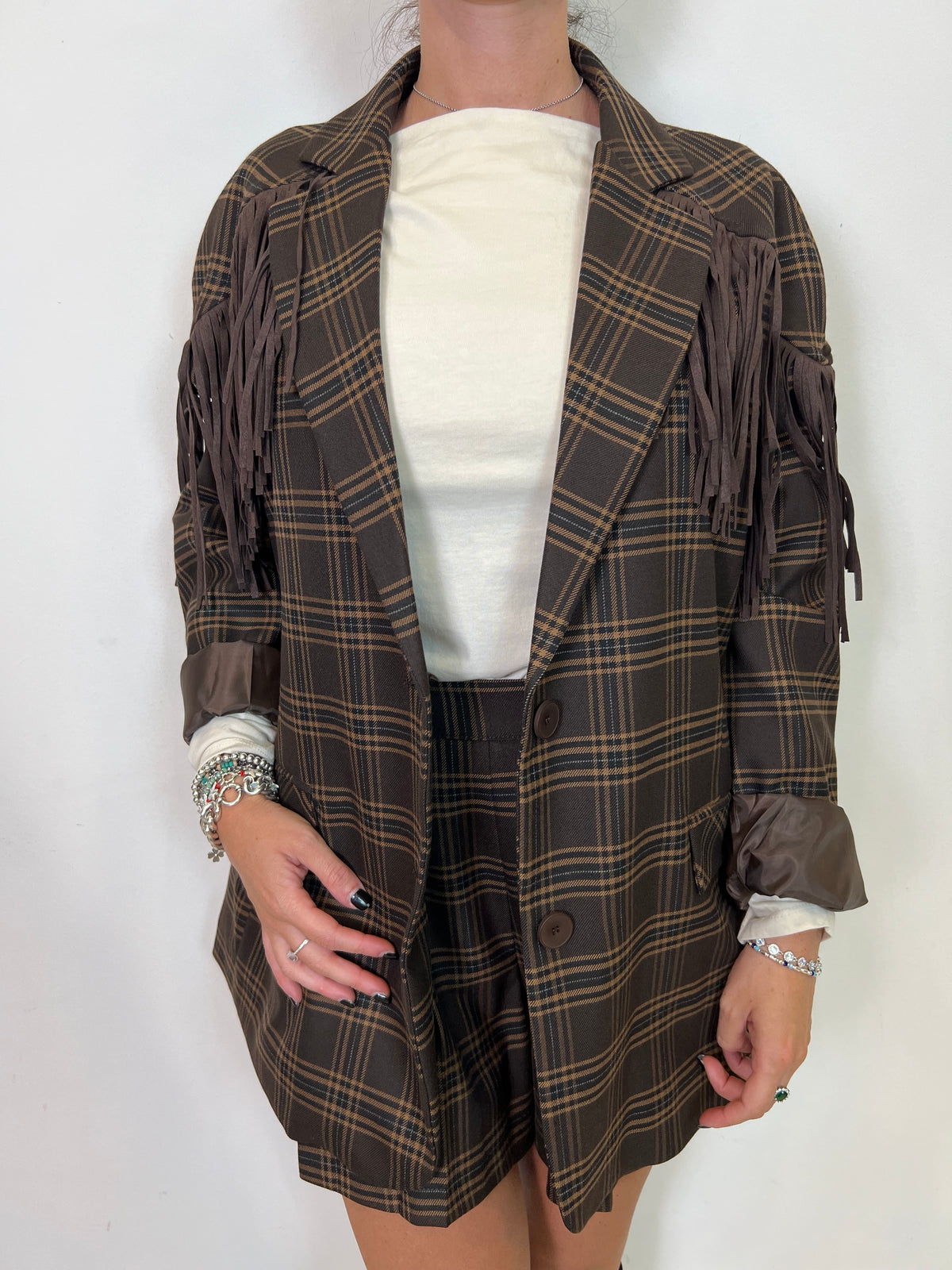 Giacca check e frange - Haveone