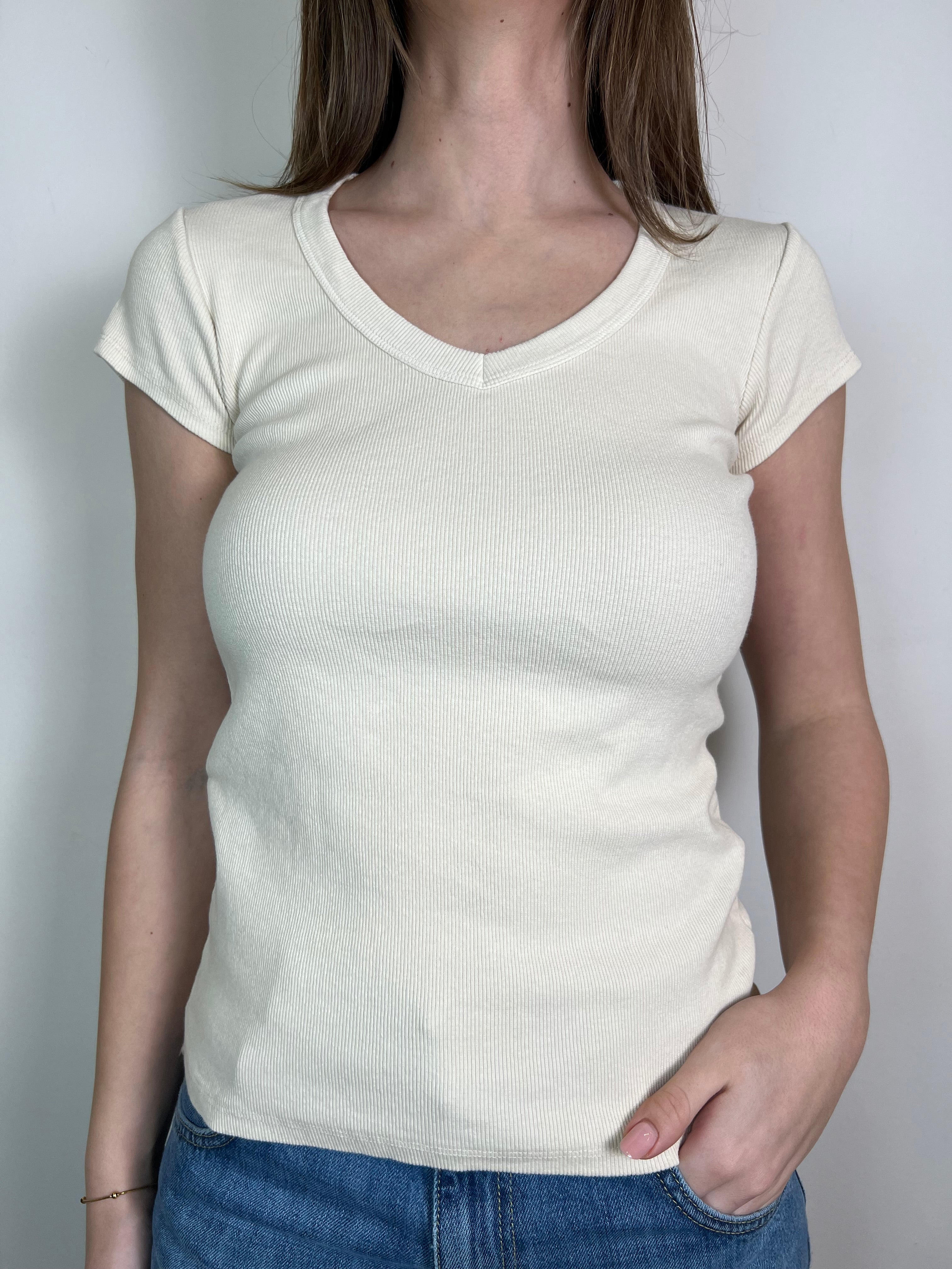 T-shirt costina scollo V - Tensione In