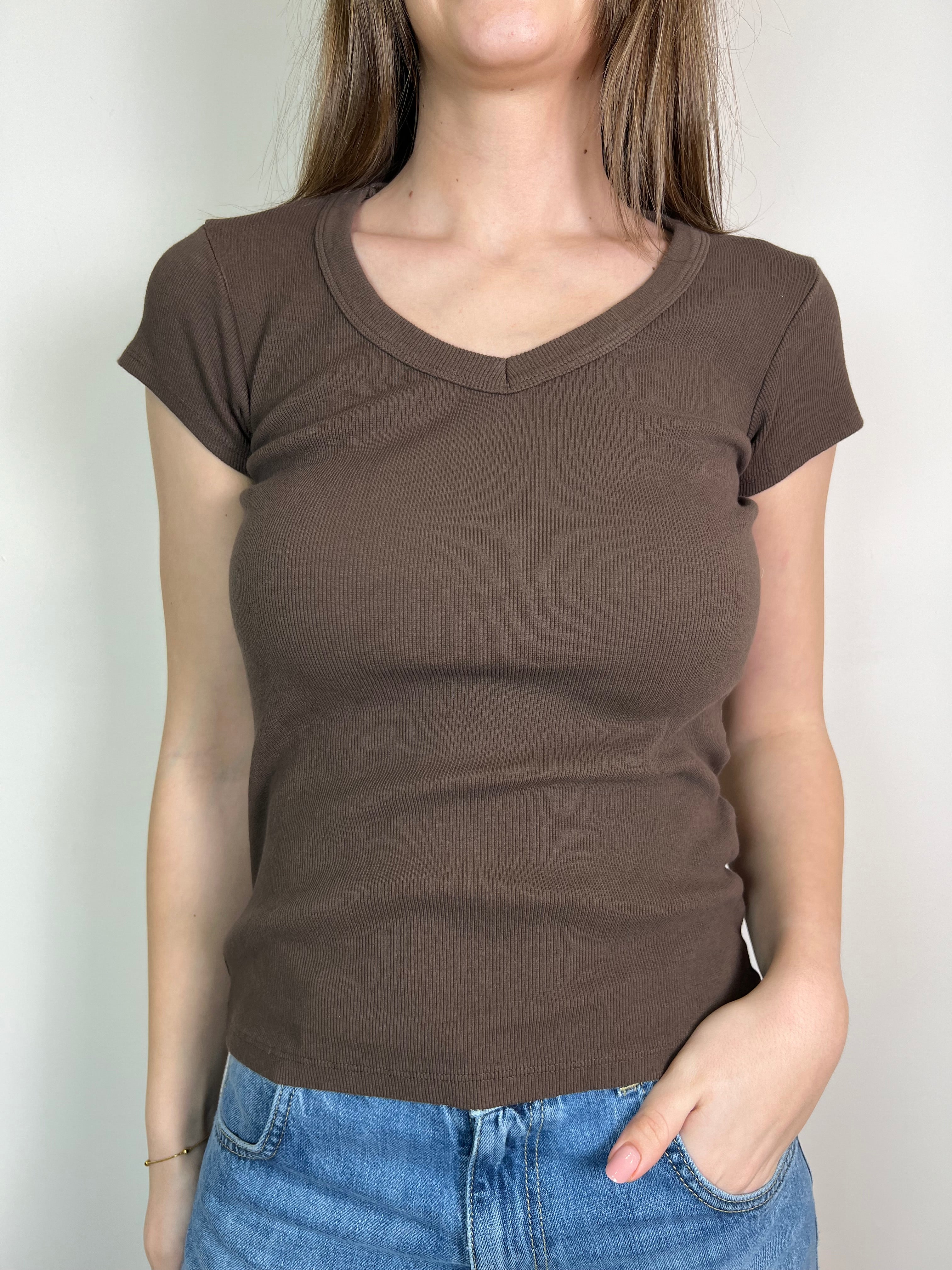 T-shirt costina scollo V - Tensione In