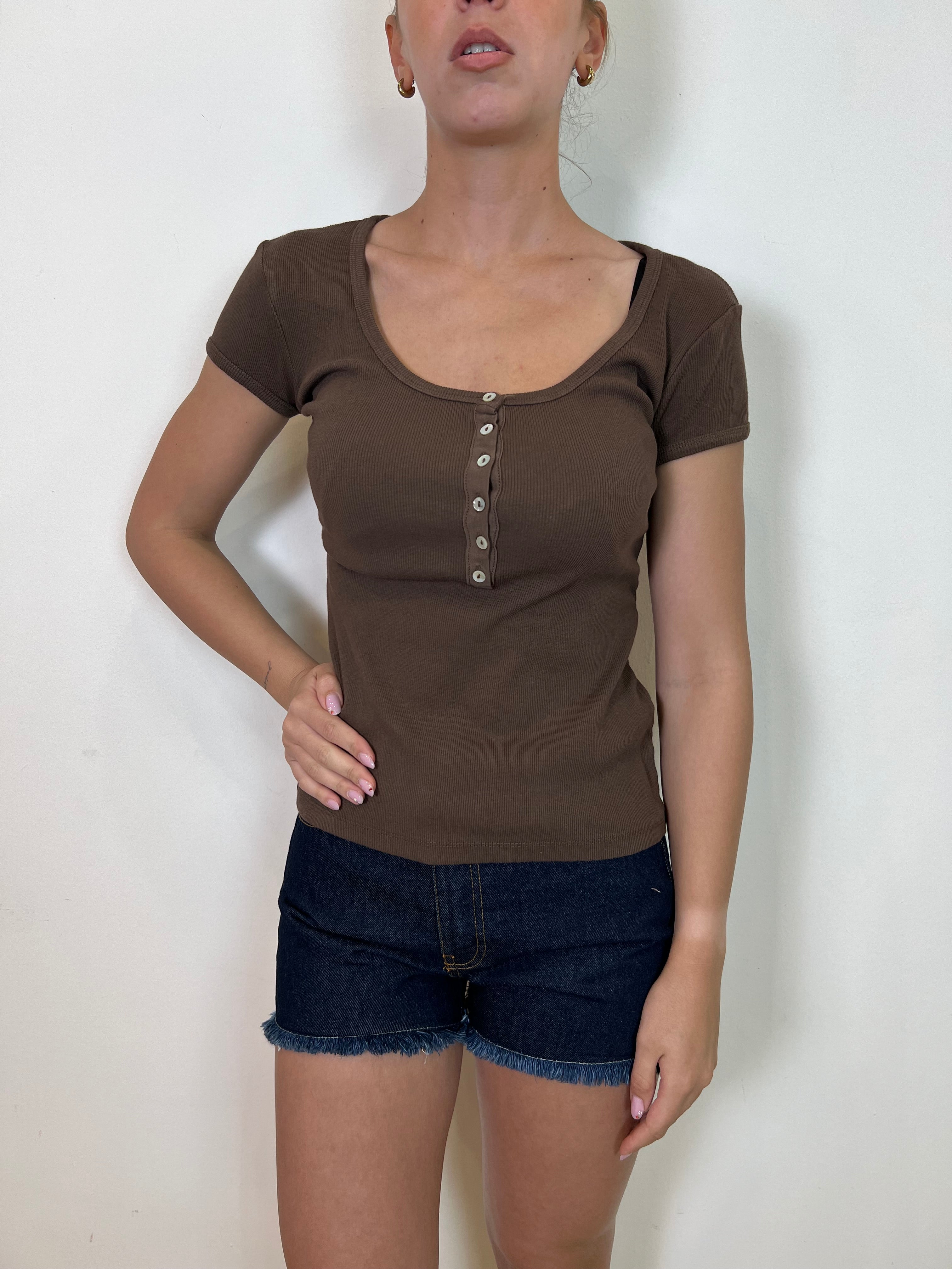 T-shirt costina serafino scollata - Tensione In