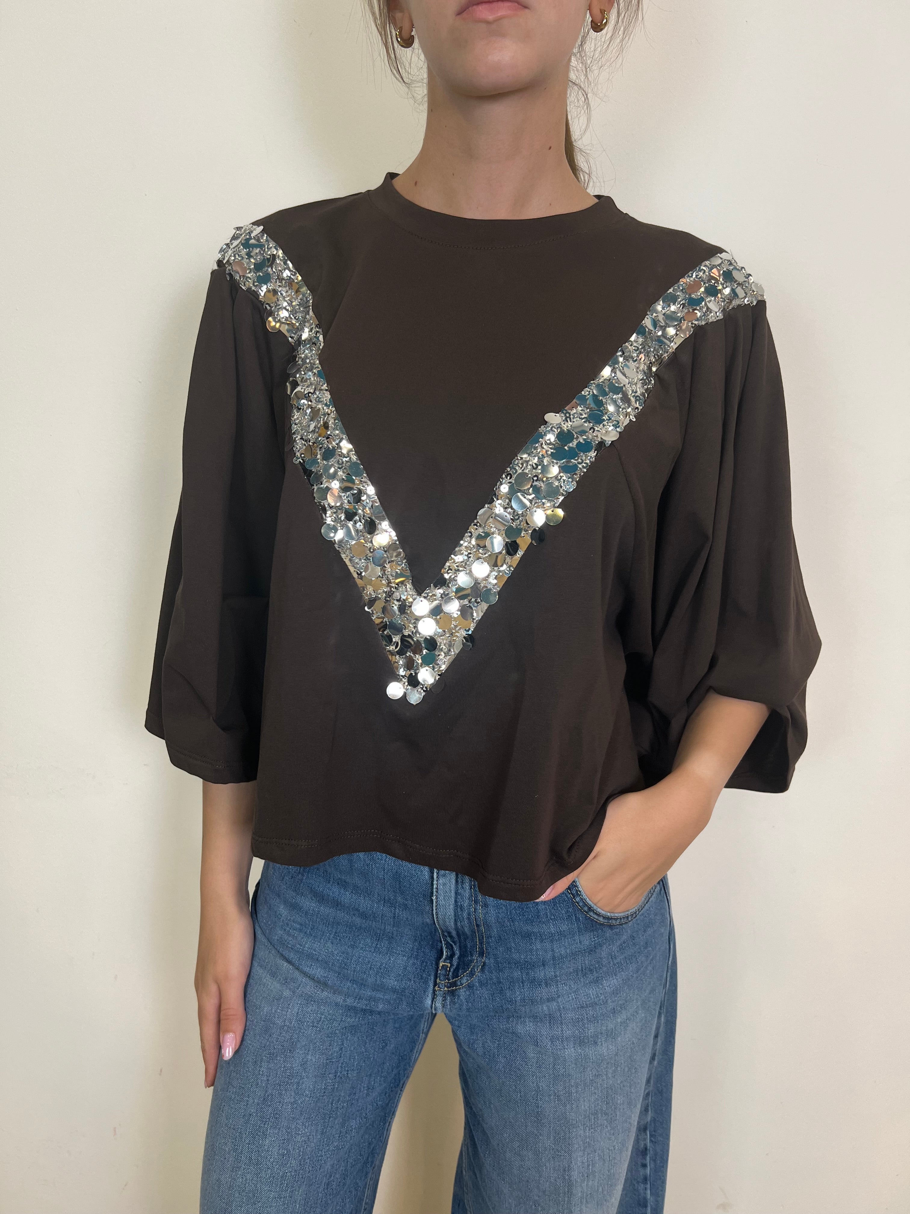 T-shirt inserto v paillettes - Tensione In