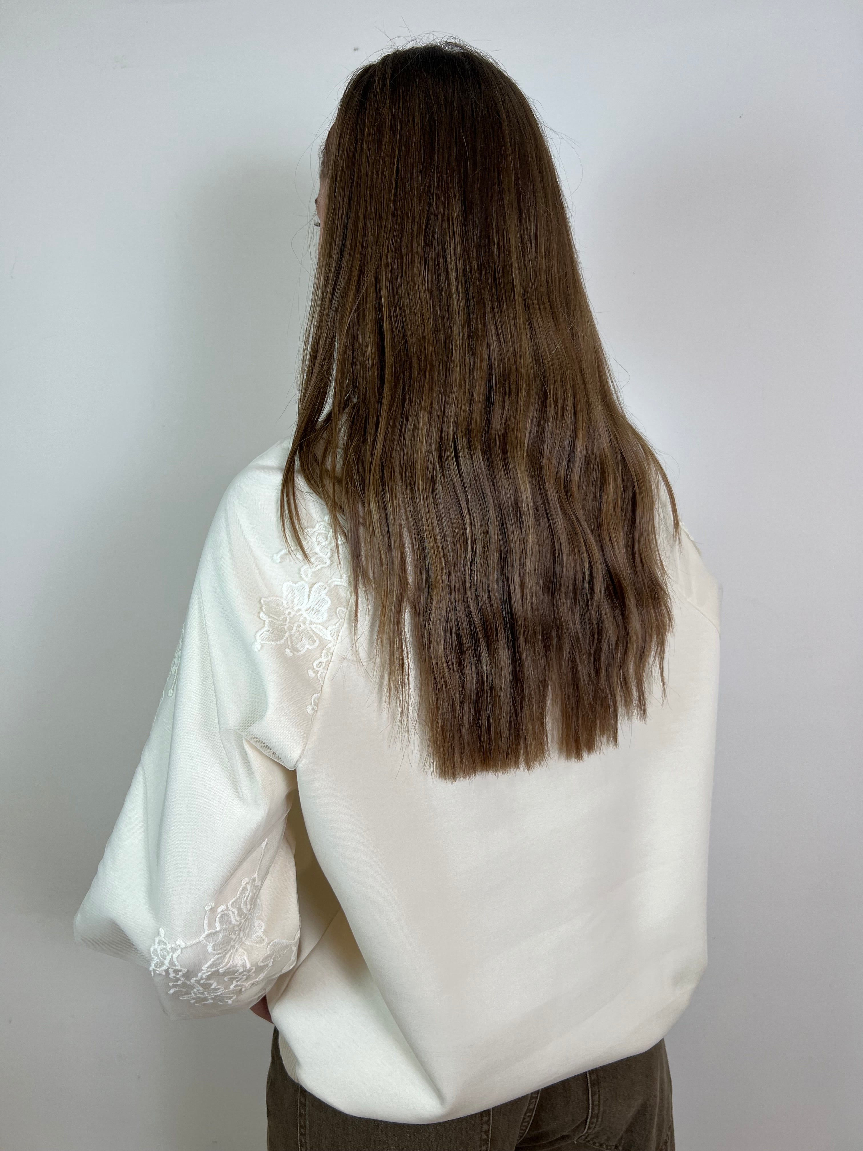 Felpa maniche tulle e pizzo - Haveone