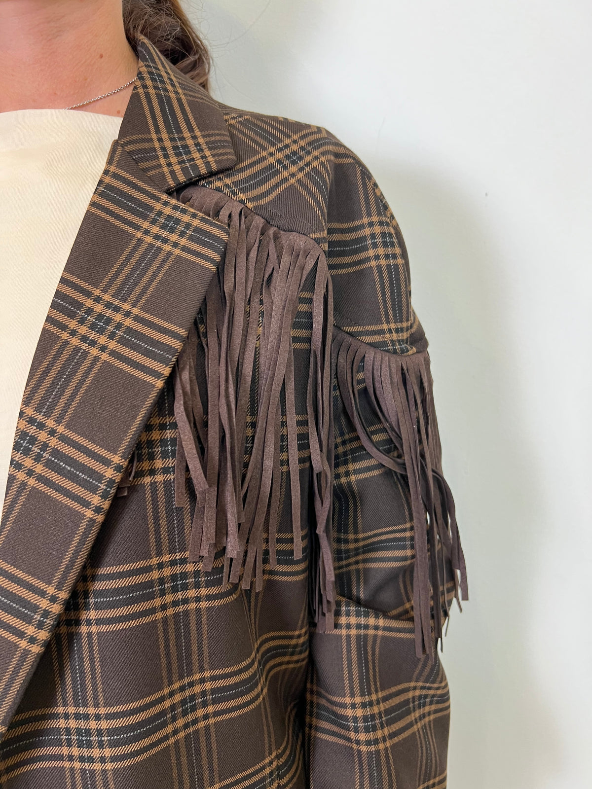 Giacca check e frange - Haveone