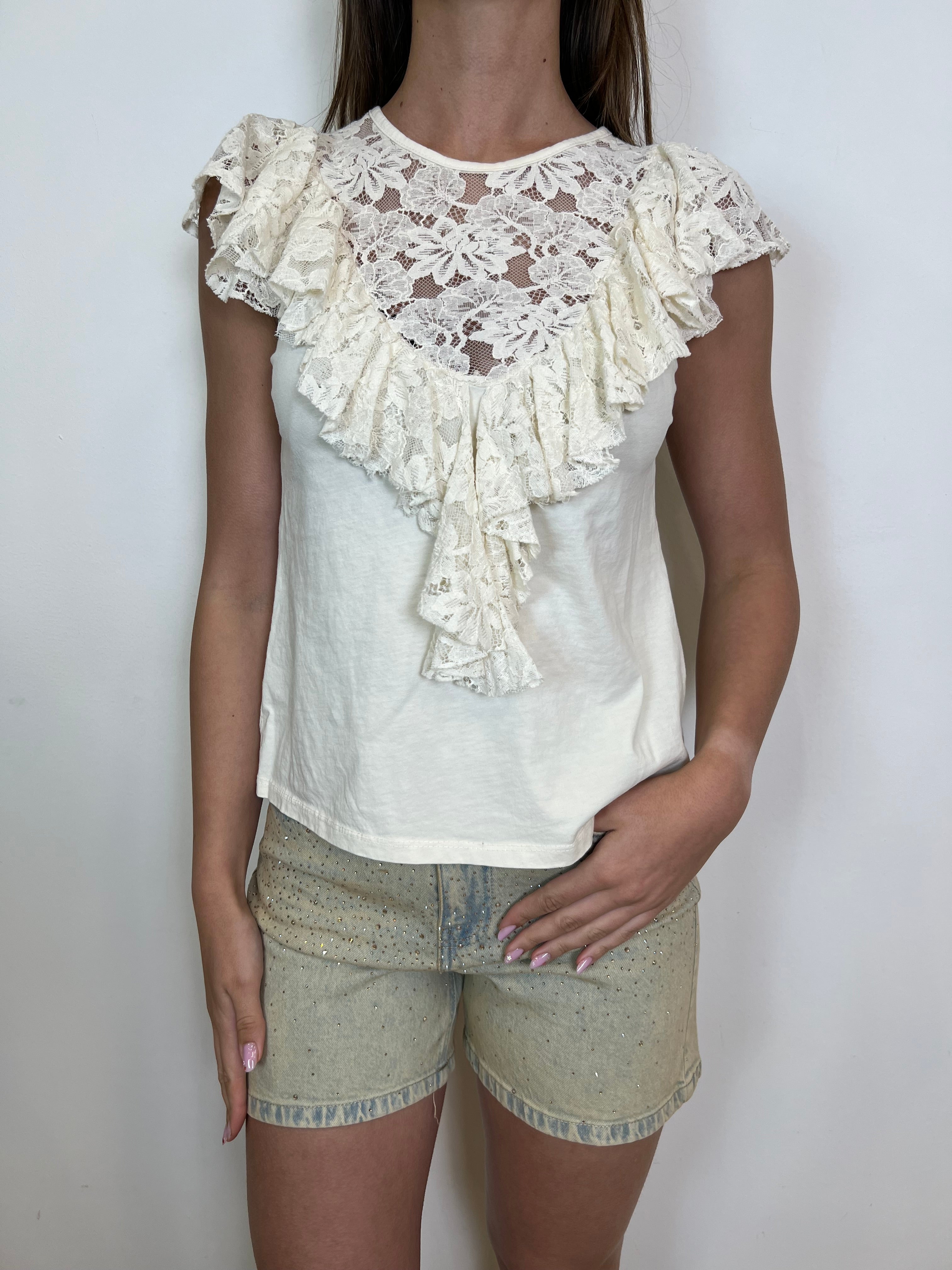 T-shirt inserto pizzo a V - Haveone