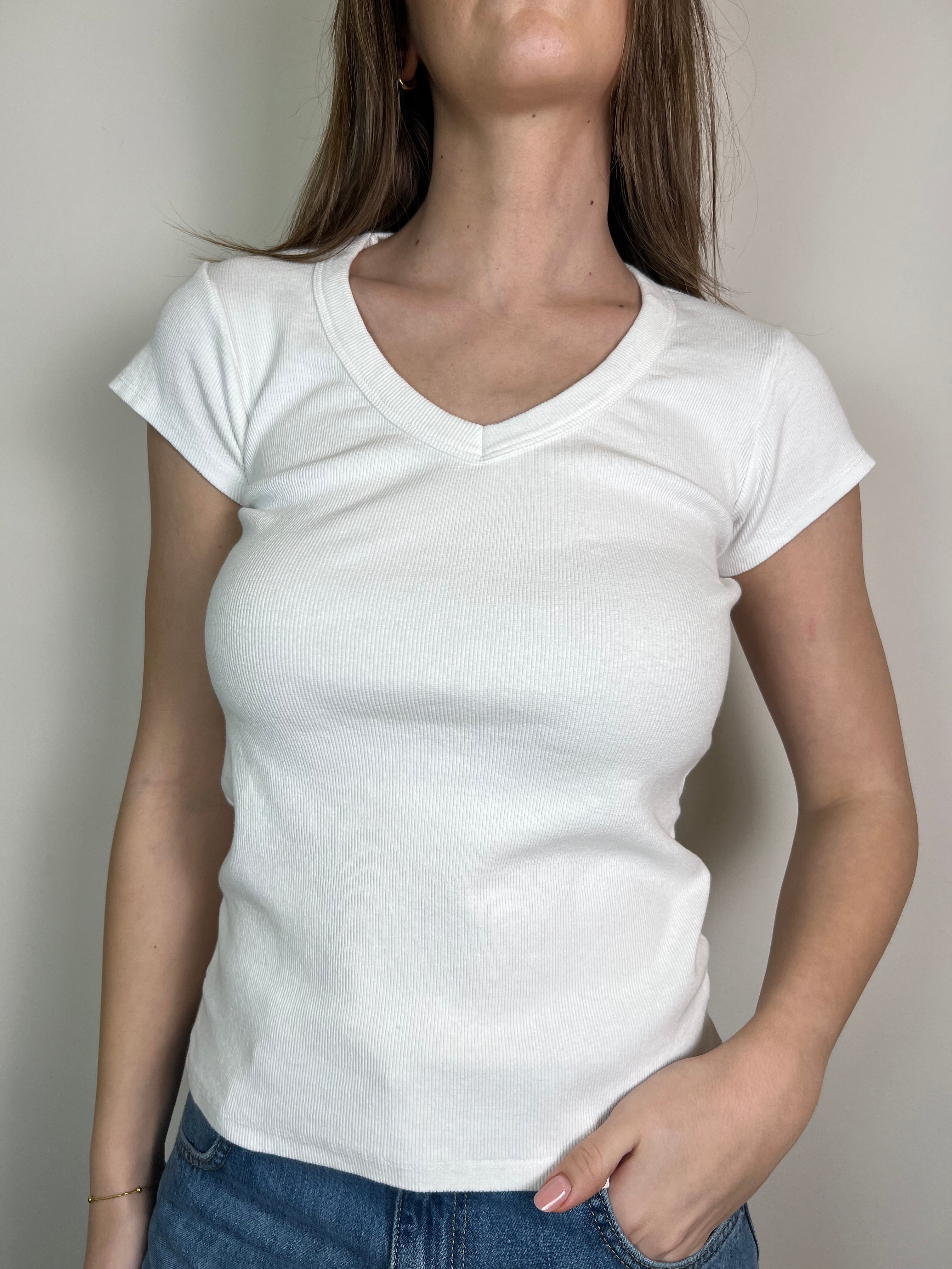 T-shirt costina scollo V - Tensione In
