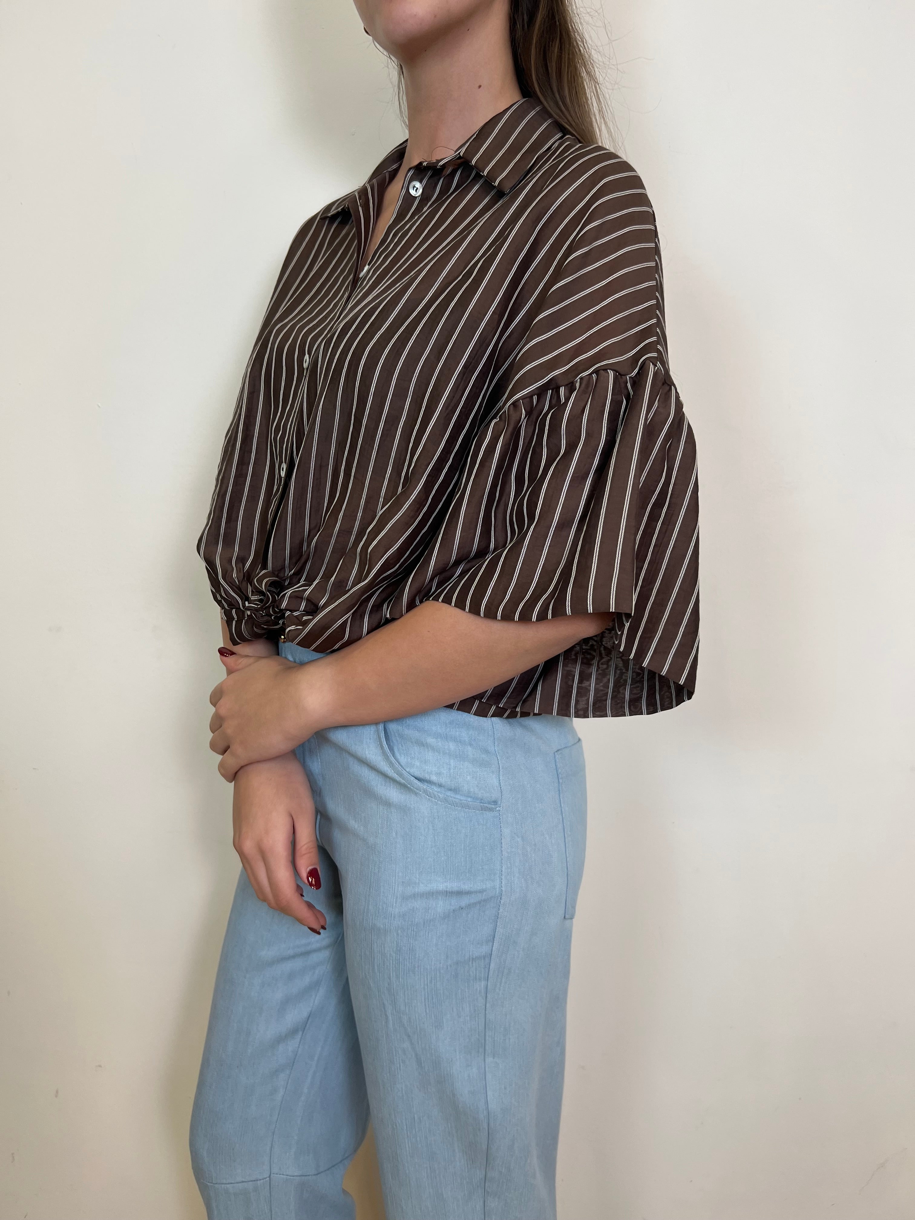 Camicia righe manica corta con volant - Vicolo