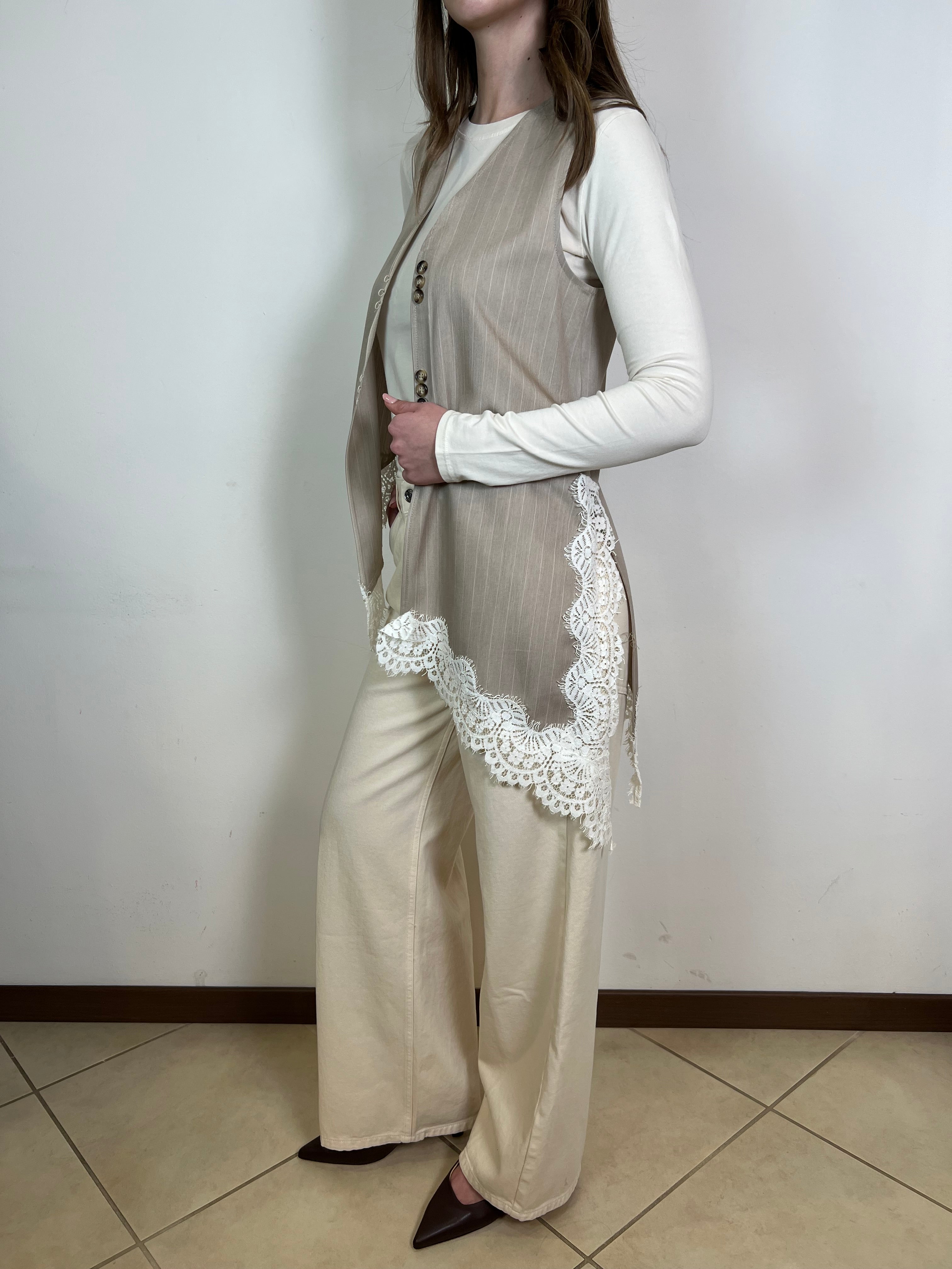 Gilet gessato asimmetrico pizzo - Haveone