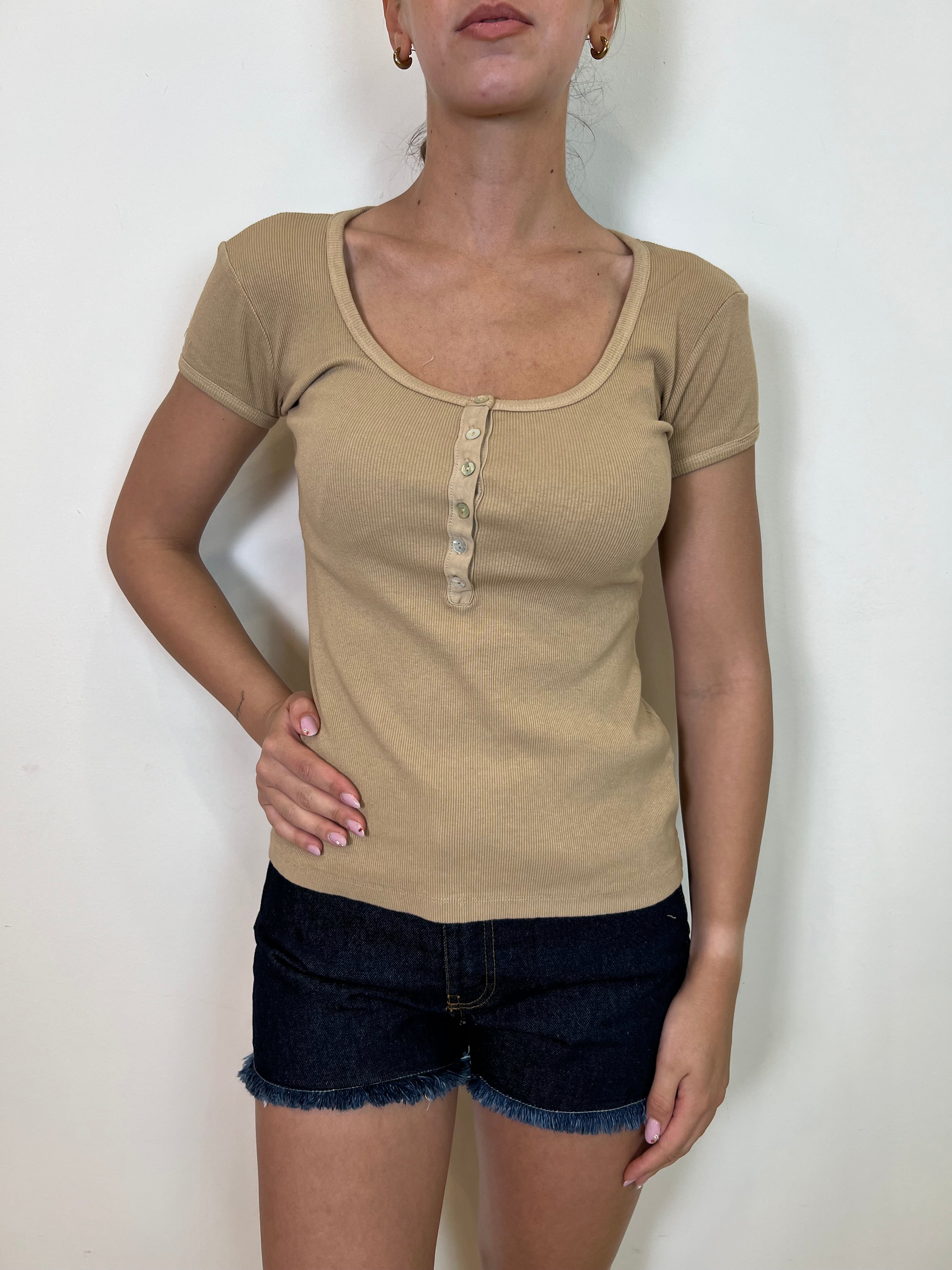 T-shirt costina serafino scollata - Tensione In