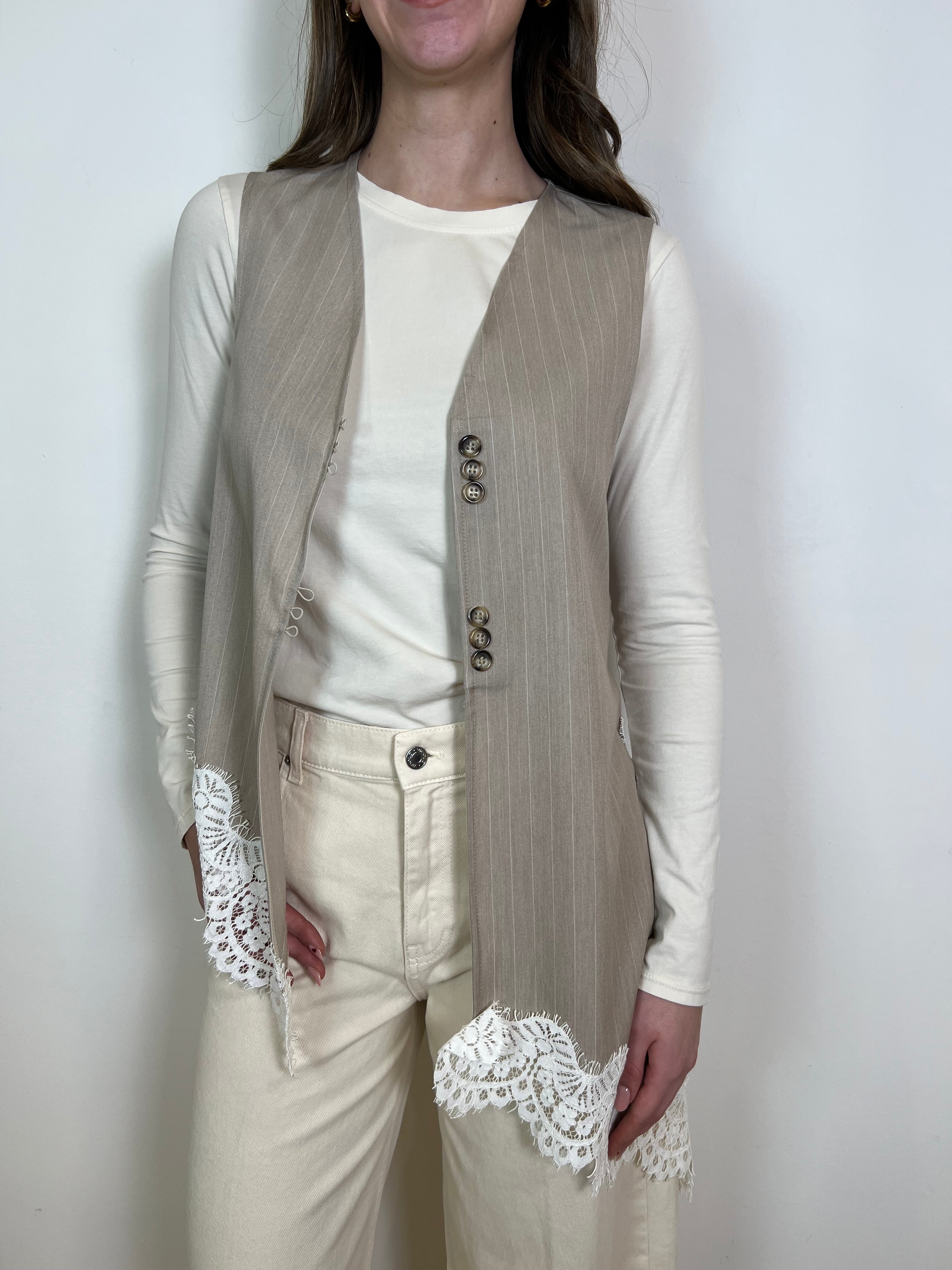 Gilet gessato asimmetrico pizzo - Haveone