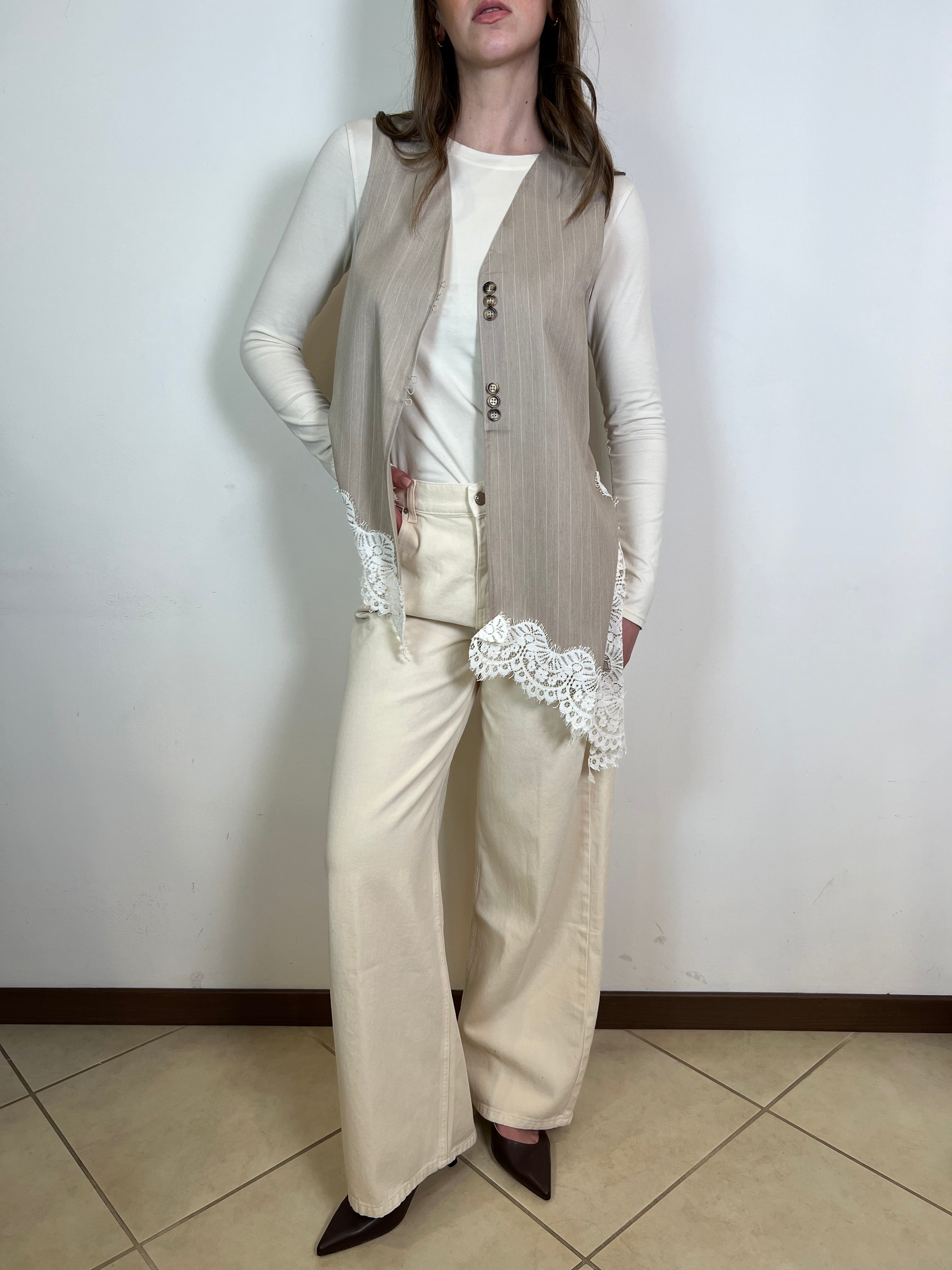 Gilet gessato asimmetrico pizzo - Haveone