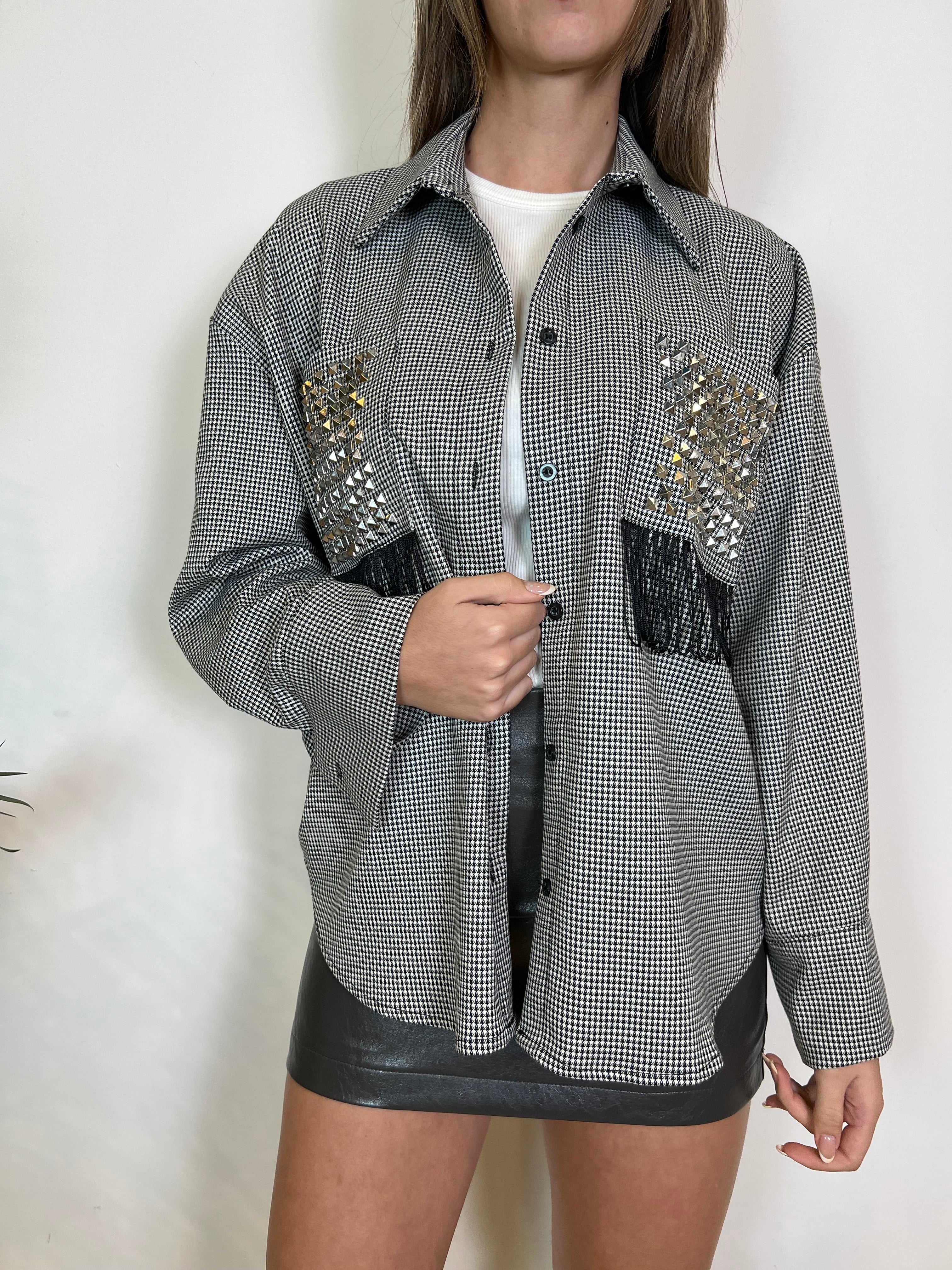 Camicia pied de poule borchie e frange - Haveone