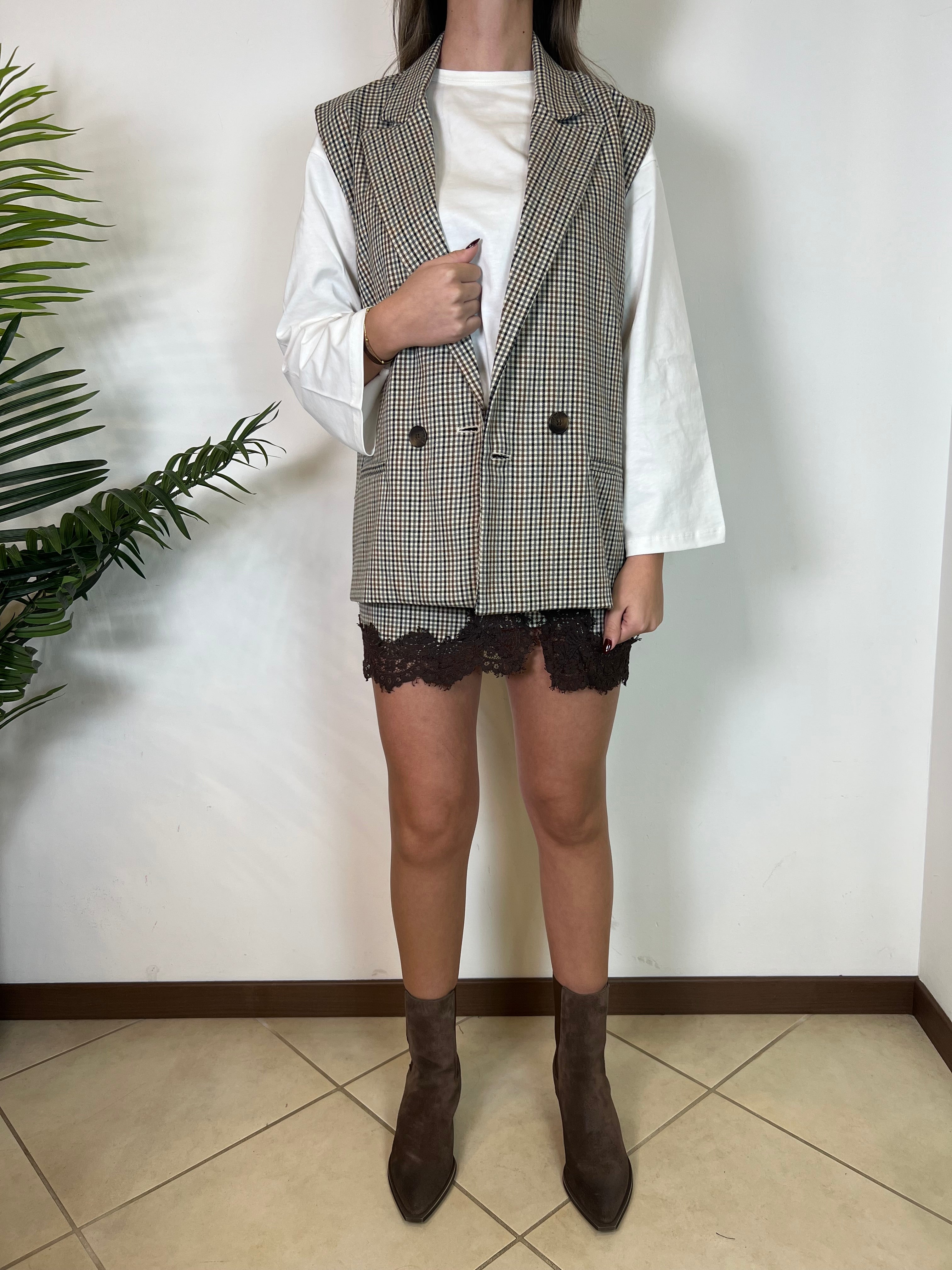 Gonna quadretti inserti pizzo - Haveone