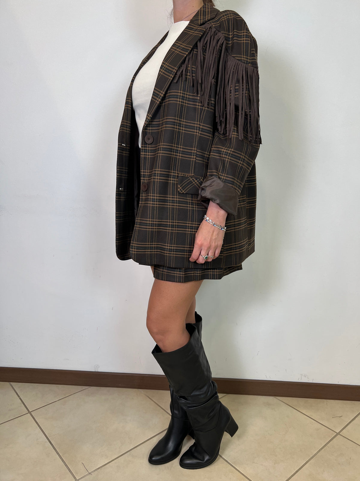 Giacca check e frange - Haveone