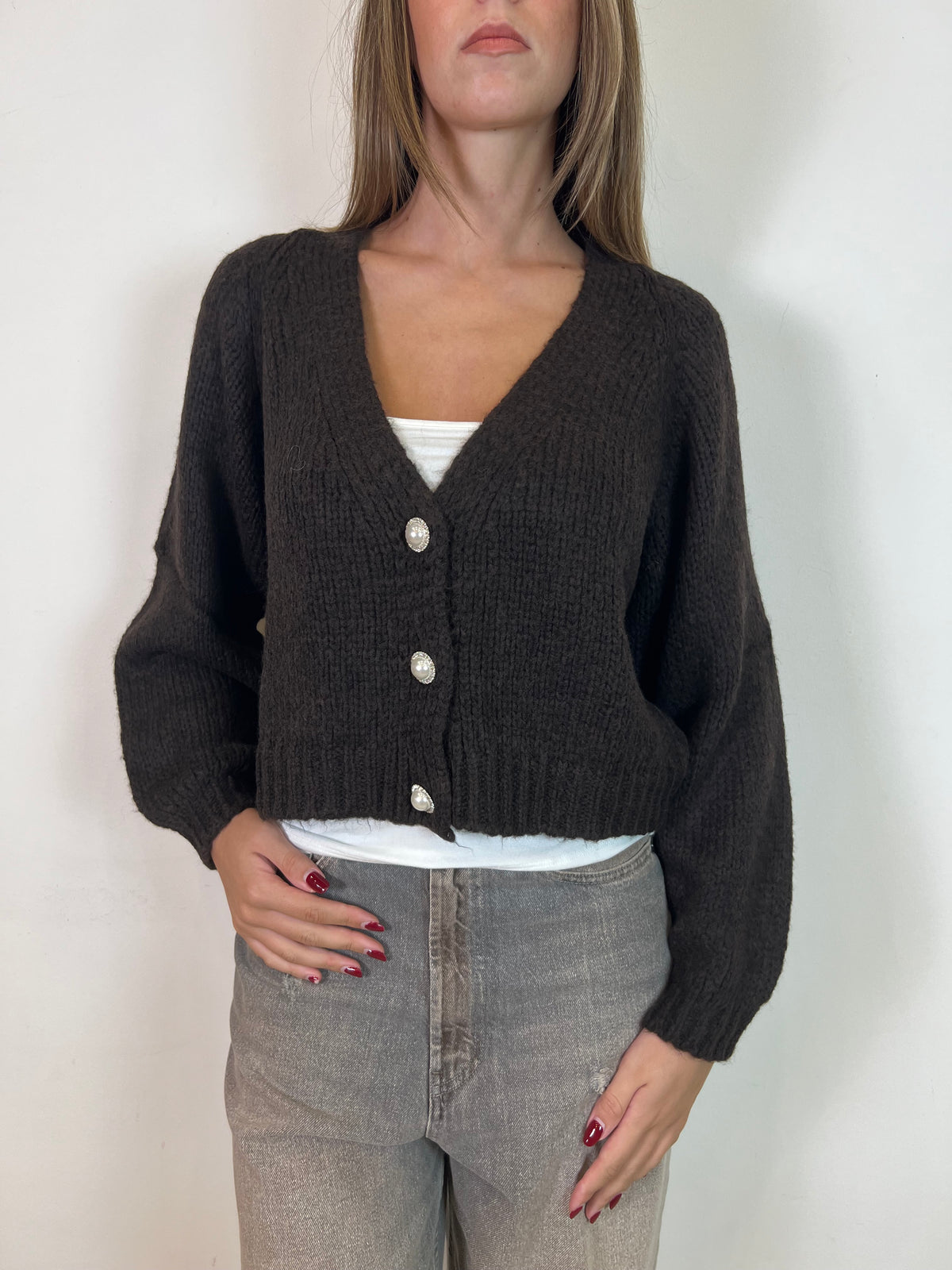 Cardigan bottone gioiello - Haveone