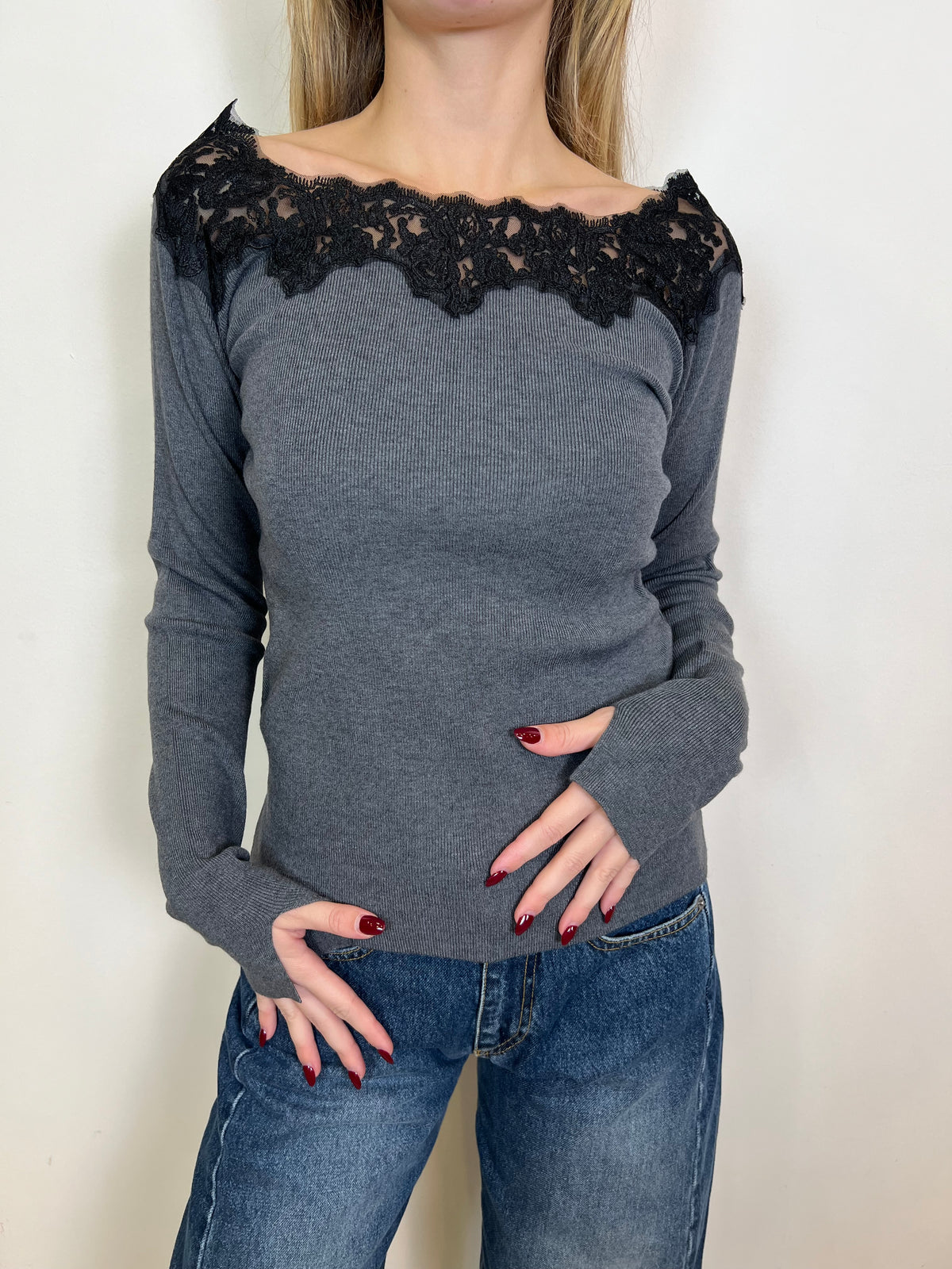 Maglia scollo pizzo a barca - Haveone
