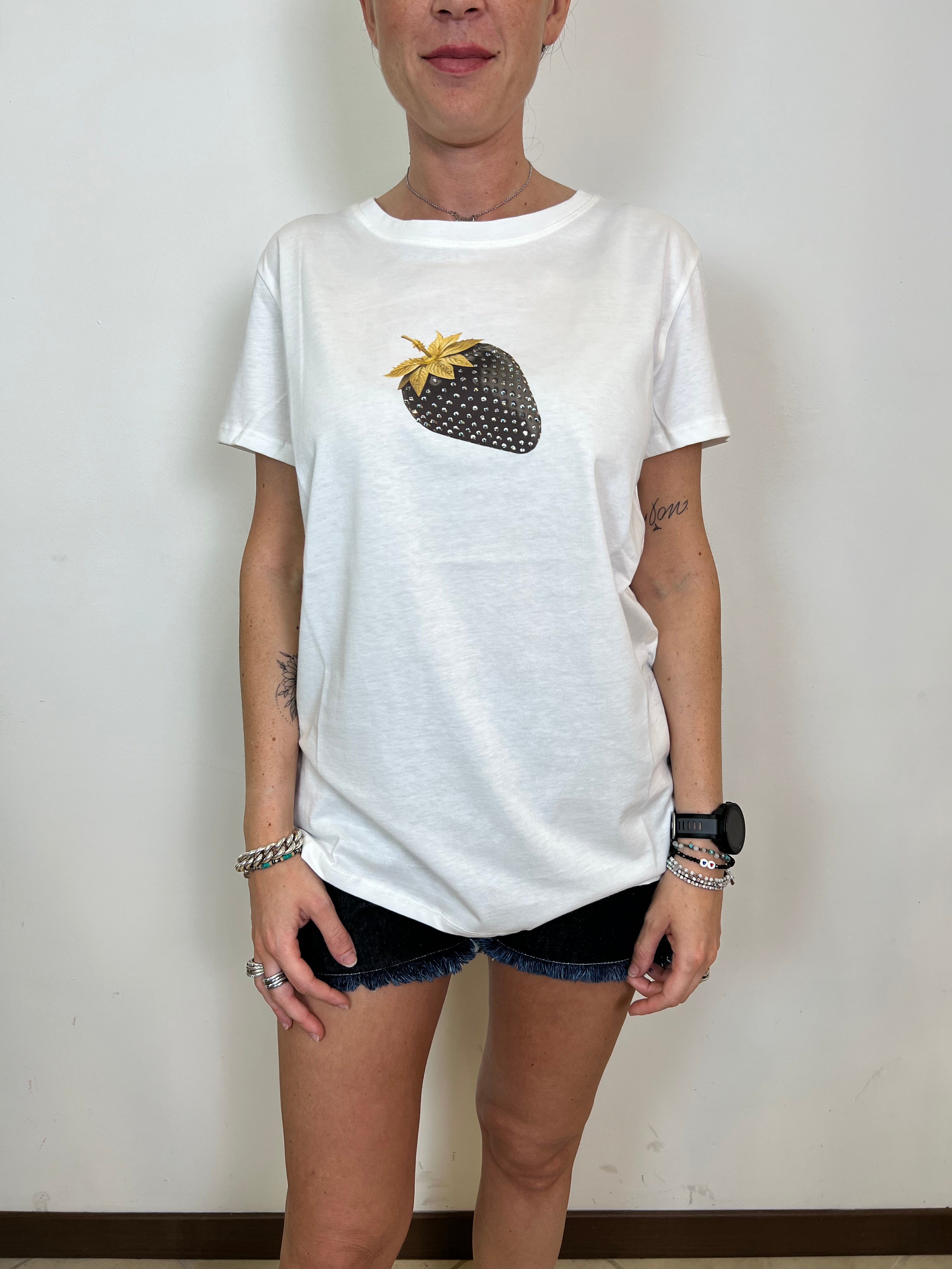 T-shirt fragola strass - Vicolo