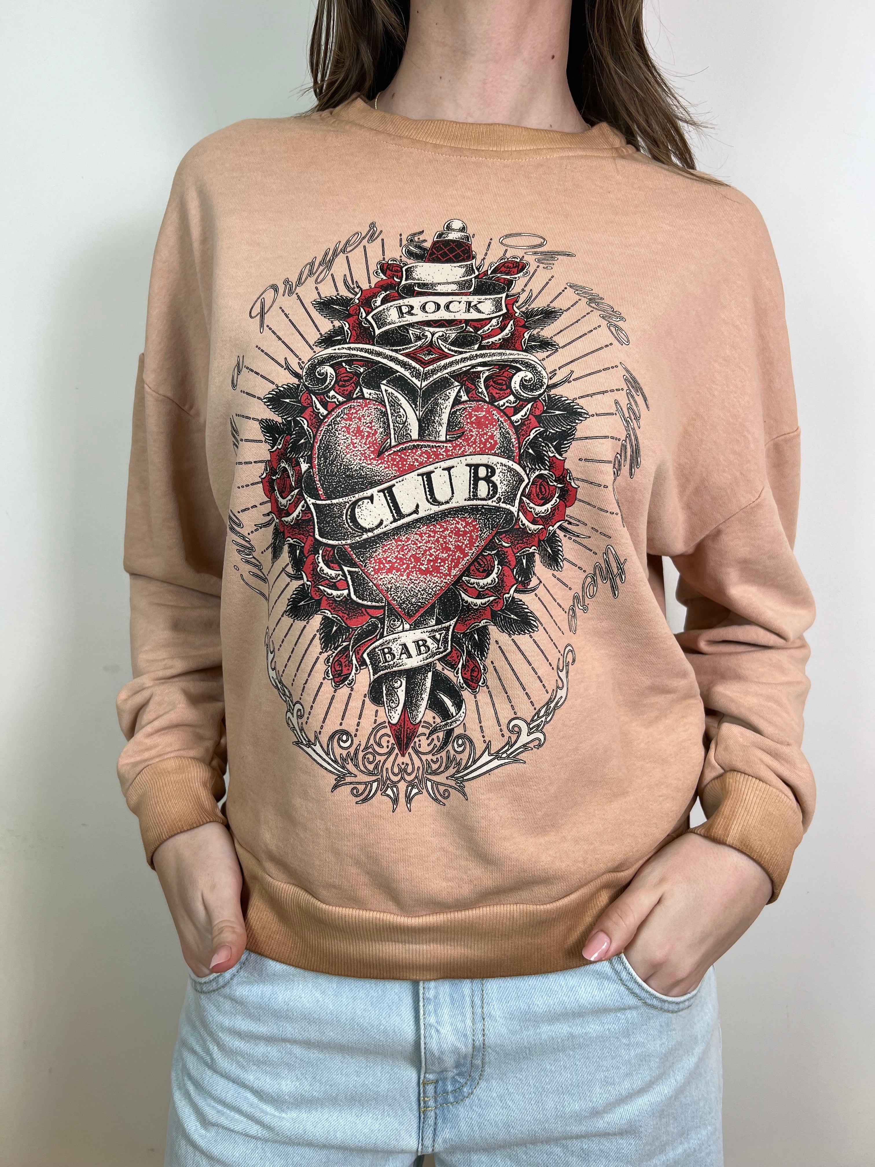 Felpa stone wash cuore - Haveone