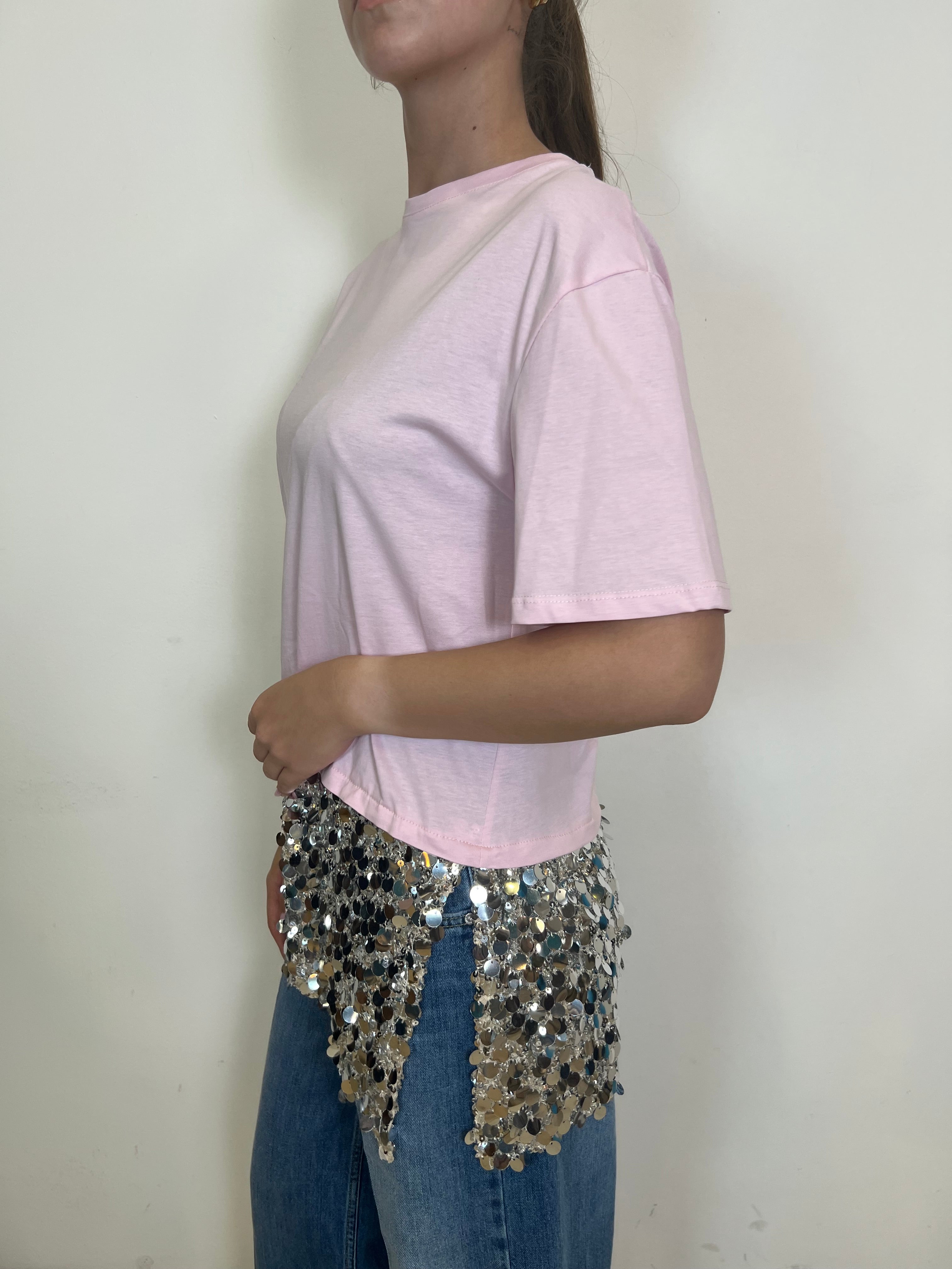 T-shirt fondo asimmetrico paillettes - Tensione In