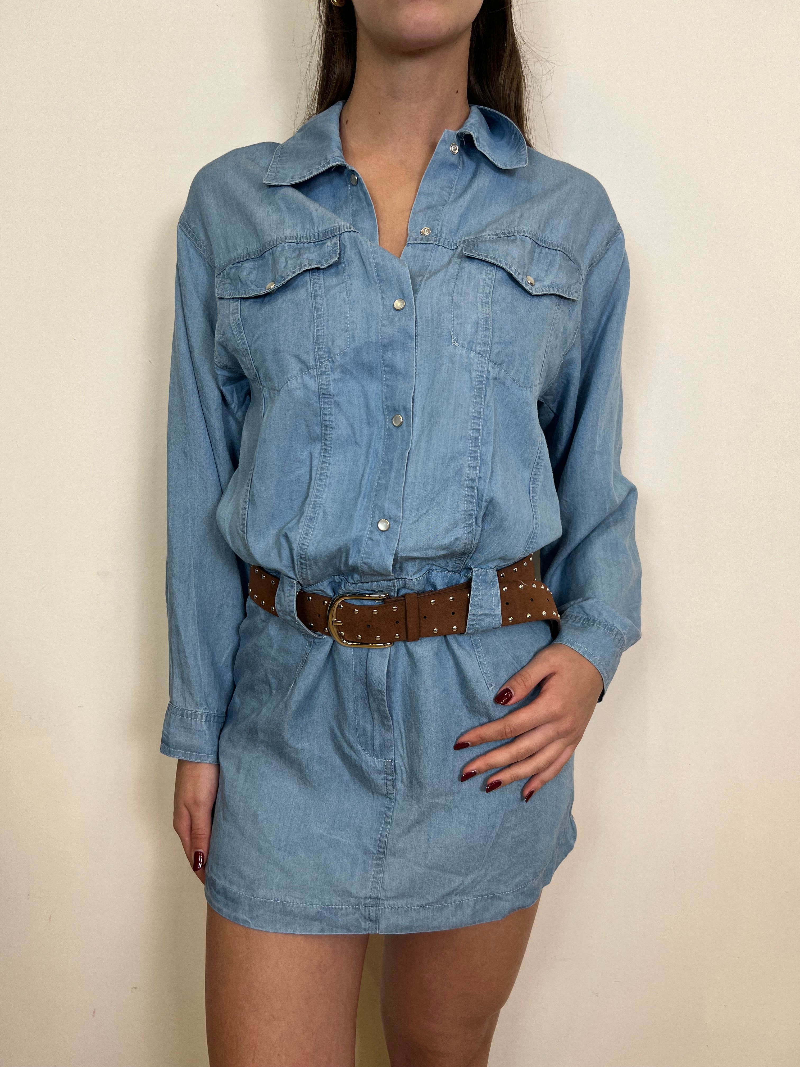 Abito chambray con cintura - Haveone