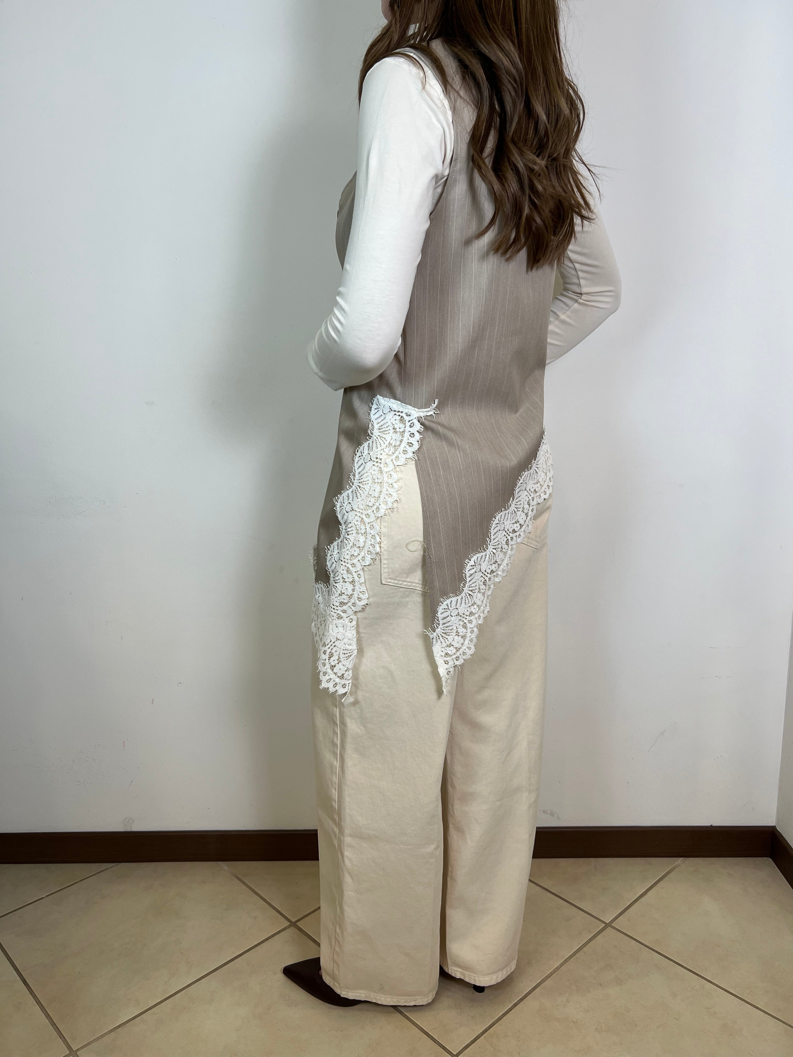 Gilet gessato asimmetrico pizzo - Haveone