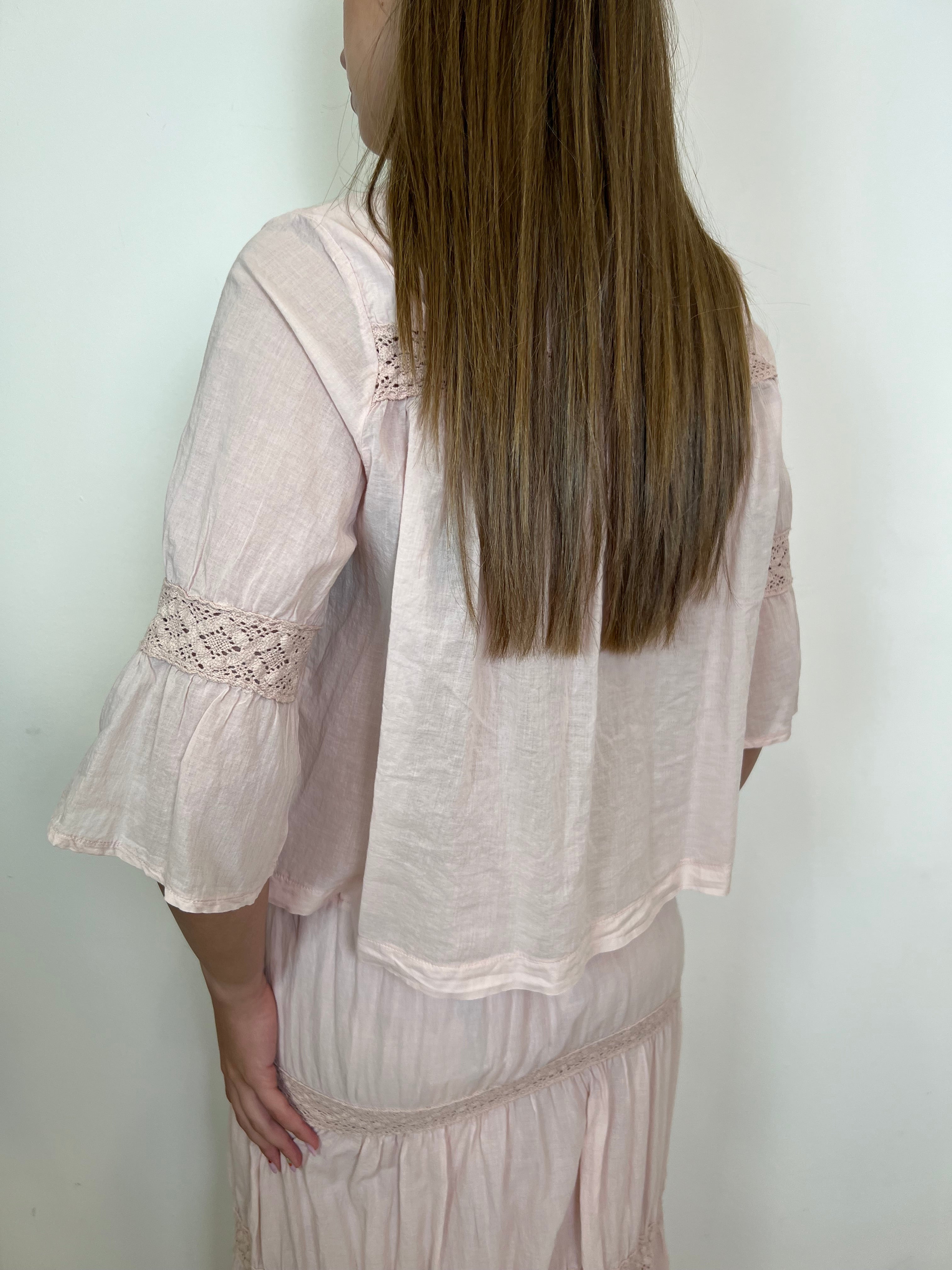 Camicia inserti macramè e nappine- Haveone