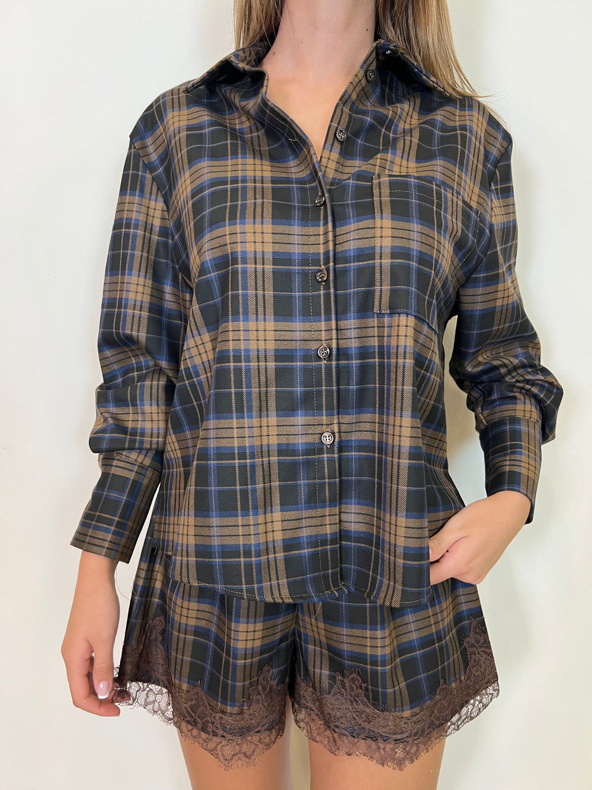 Camicia check cammello e blu - Haveone